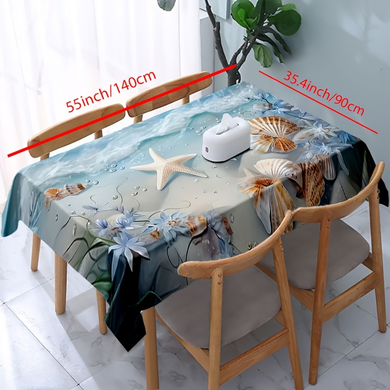 TEMU Just, 1pc, Nappe, Motif Imprimé Étoile de Mer de Plage, Housse de Table Rectangulaire, Nappe de Style Art Moderne, Convient pour les Réunions