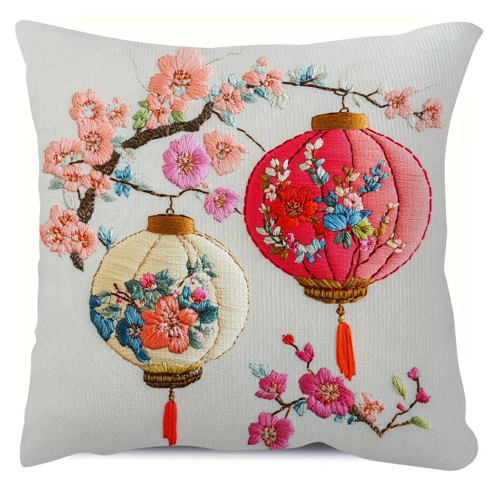 

18x18 Inch Reversible Pillow Cover Featuring Lanterns, Suitable For Home Decoration On Sofas, In Living Rooms, And Outdoors, Compatible With Multiple Rooms (pillow Insert Not Included). Cxh390