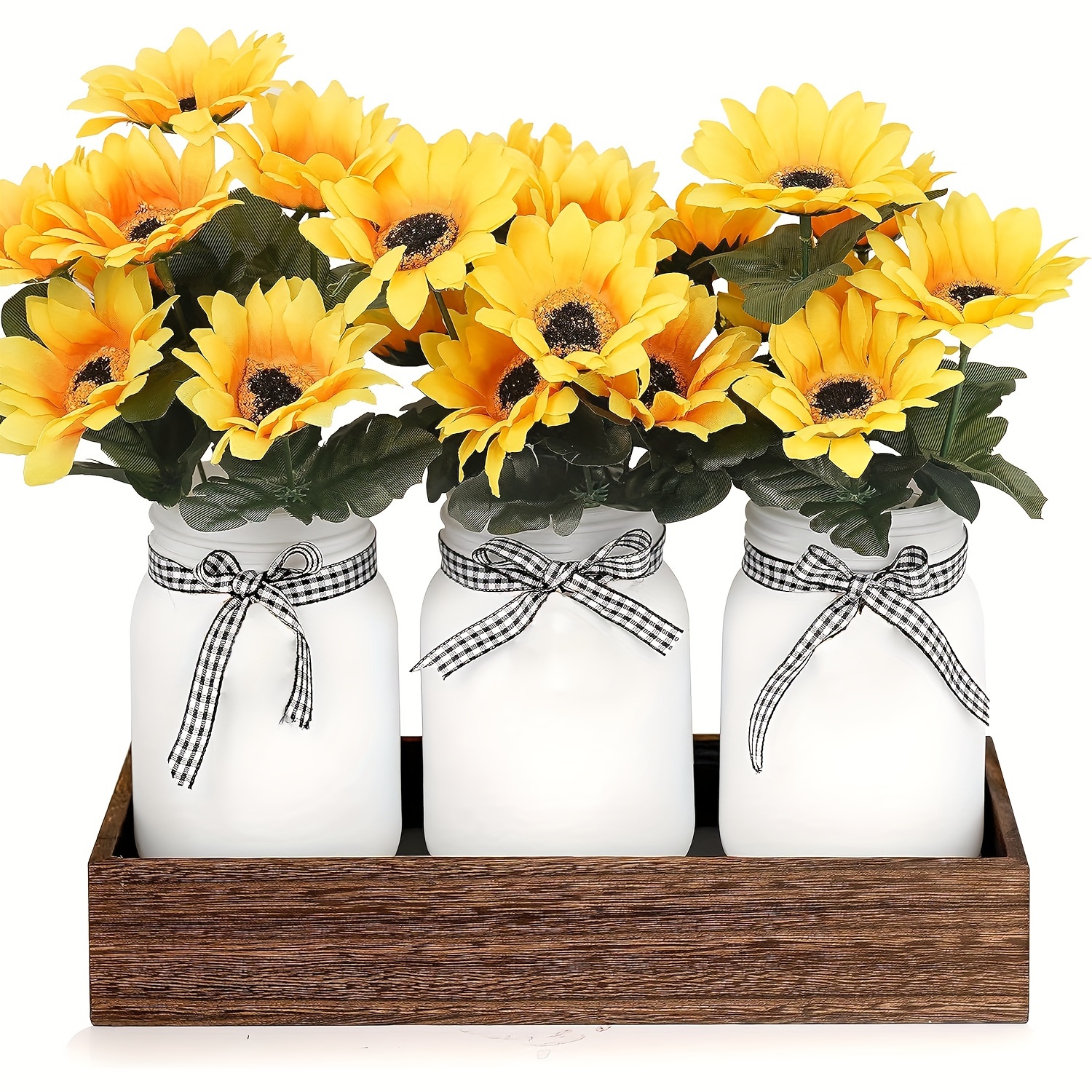 Mason online Jar Centerpiece Wood Tray with Large Sunflower