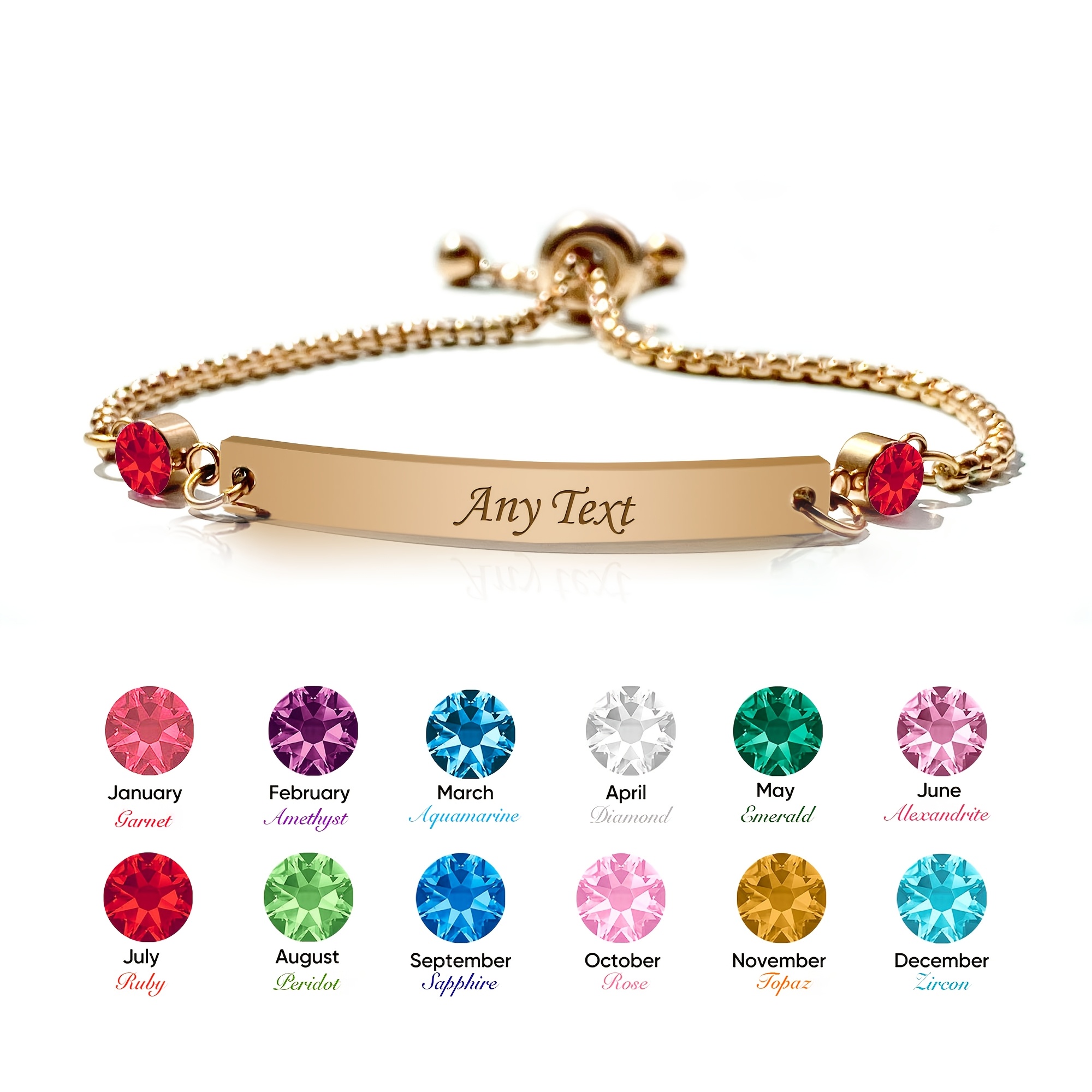 Image of 1pc, Custom Personalized Birthstone Bracelet Engraved Bar Bracelet For Her With Custom Gift For Mum, Sister, Bridesmaid, Auntie, Girlfriend