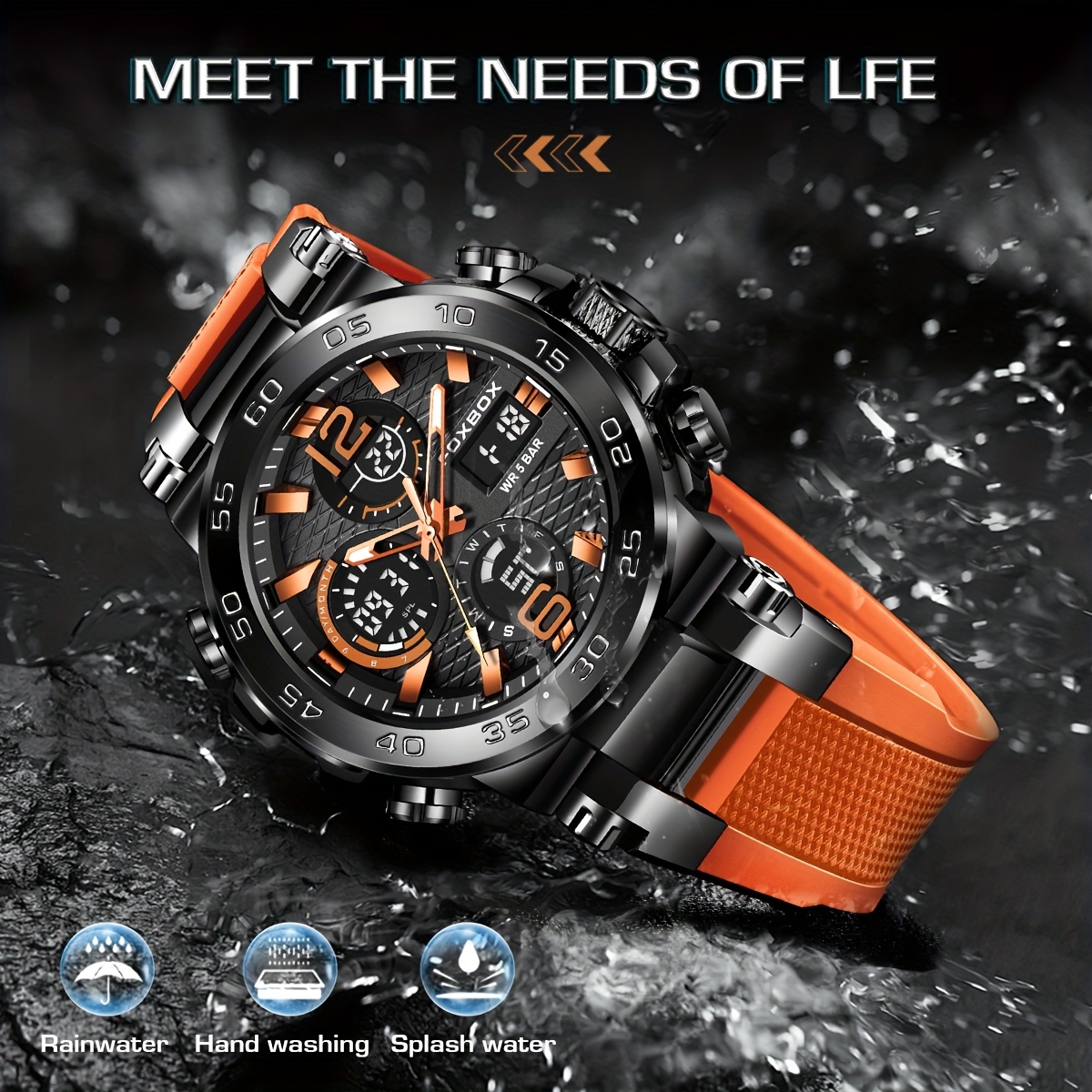 LIGE Men's Sport Watch with Stopwatch, Dual Display (Digital/Analog), Alarm, Date, IP68 High Quality, Quartz Movement, Black - Durable Design for Active Lifestyles, Outdoor Timepiece, Sleek Strap Watch, Robust Appearance