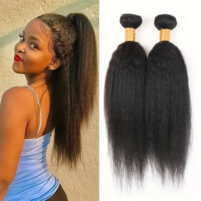 

2 Bundles Kinky Straight Human Hair Bundles Soft True To Length Straight Human Hair Extensions For Women