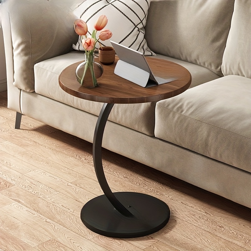 Modern Round Sofa Side Table with Movable Base - Compact End Table, Minimalist Design for Living Room or Bedroom, Faux Wood and Metal Construction, Easy Assembly, Versatile Side Table | Contemporary Design | Wood Look Table, Sofa Table