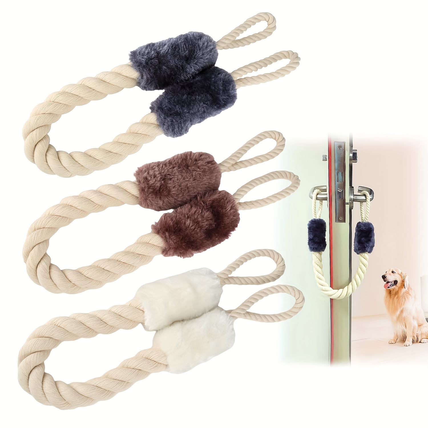 Image of 3pcs Latch – 60 Cm Cotton Door Pinch Protection For Pets – Door Handle Stopper For More Safety And Preventing The Door From Slamming Shut