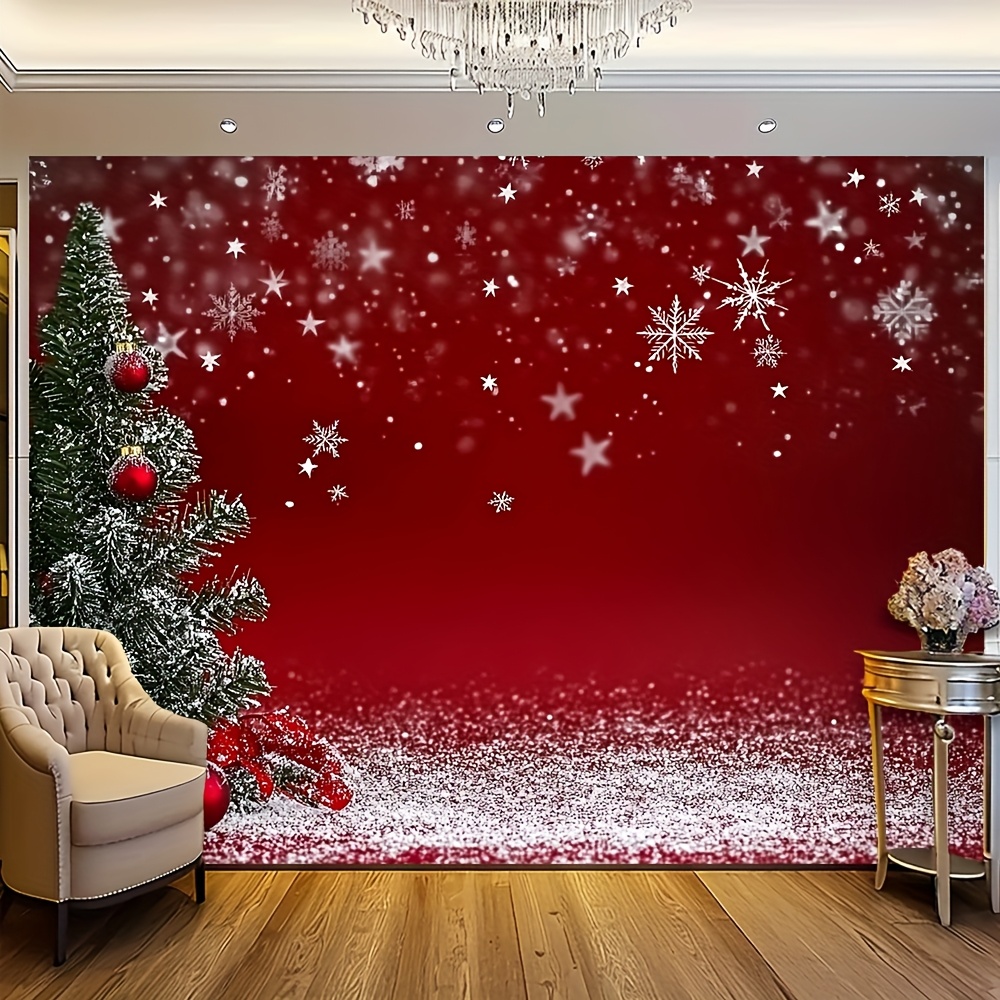 Roter Weihnachts-Hintergrund 7x5FT – Mit Weihnachtsbaum, Geschenken & Sternen Für Foto-Shootings Oder Party-Deko