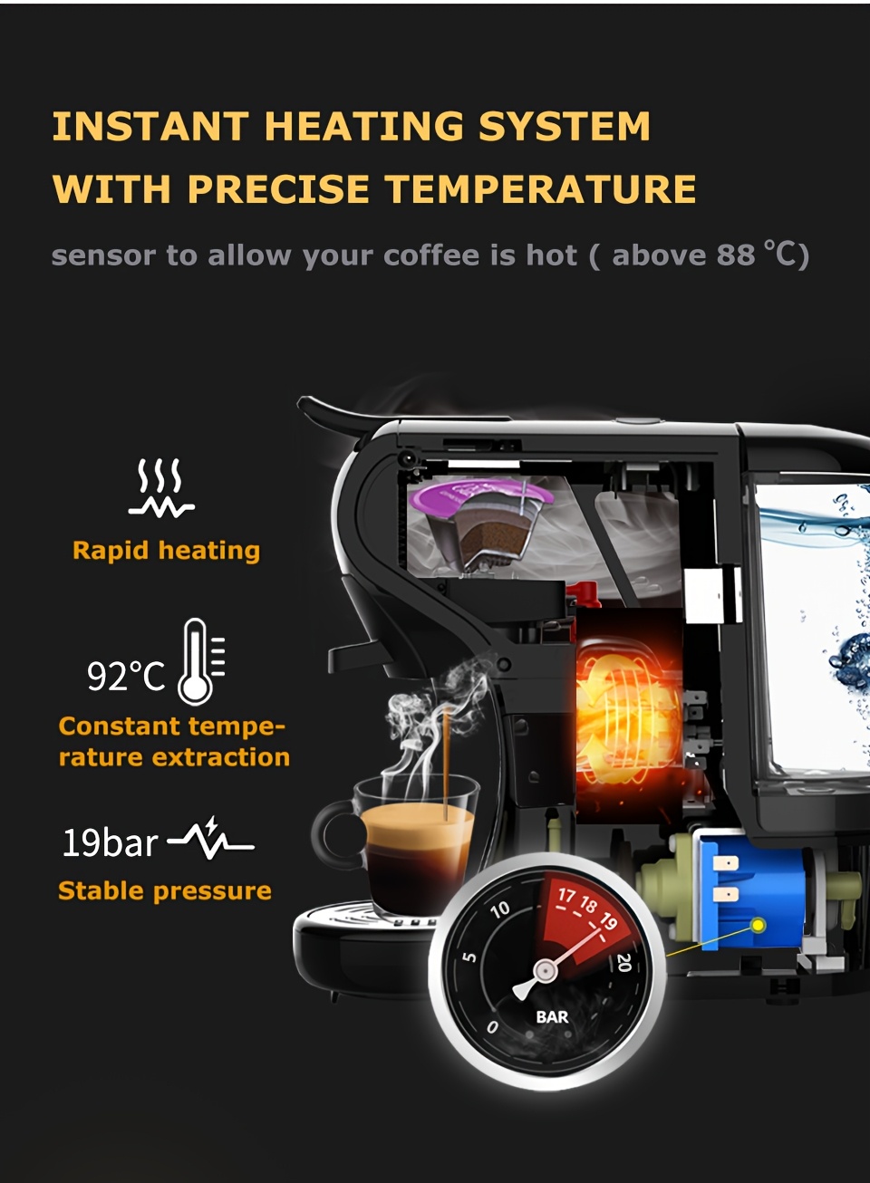HiBREW 4in 1 Multiple Capsule Coffee Machine Hot/Cold Brewing DG Cappuccino Nes Small Capsule ESE Pod Ground Coffee Maker Cafeteria 19Bar H1A