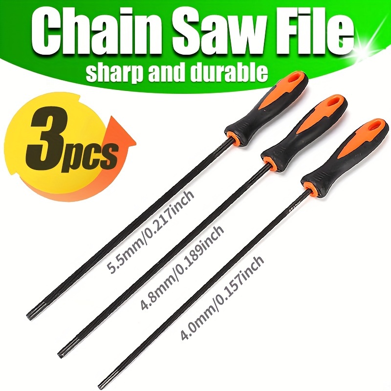 

3 Chainsaw Files - Premium Filing Tools For With Ergonomic Handles - Steel Construction, And Clean Chainsaw Accessories, Of Diameter 0.157"/0.189"/0.217" Chainsaw Files