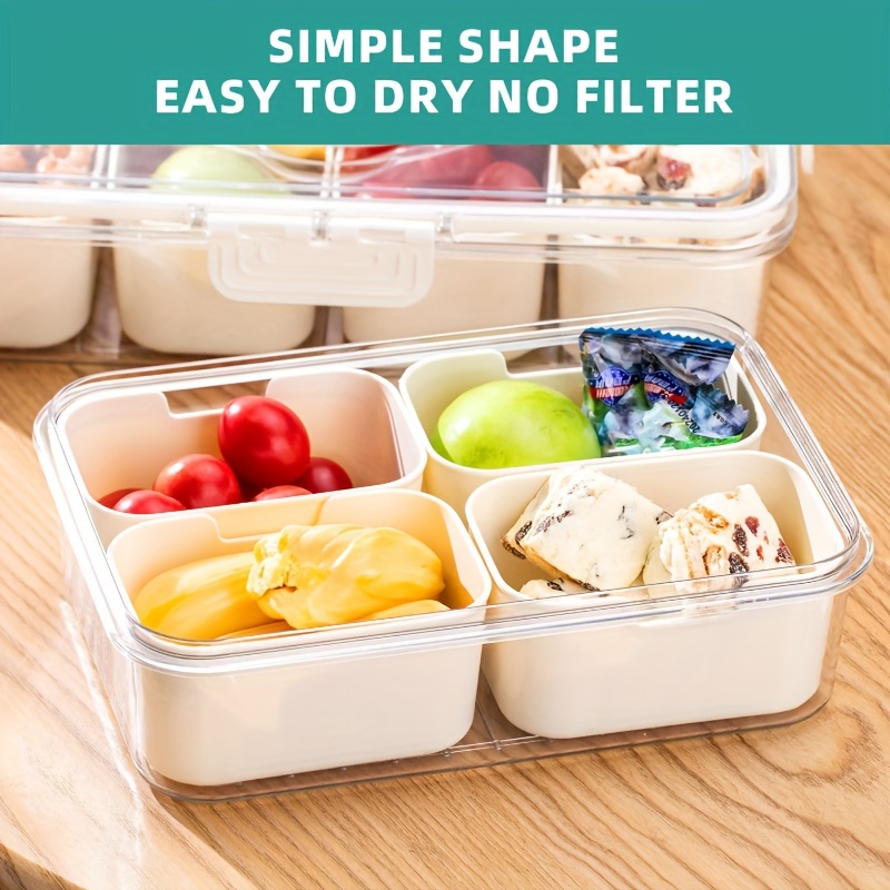 

4 Grids Divided Snack Boxes With Handles For Food Tray With Lid For Snacks Candy Nuts Spices Stackable Fruit Vegetable Container With 4 Small Detachable Boxes