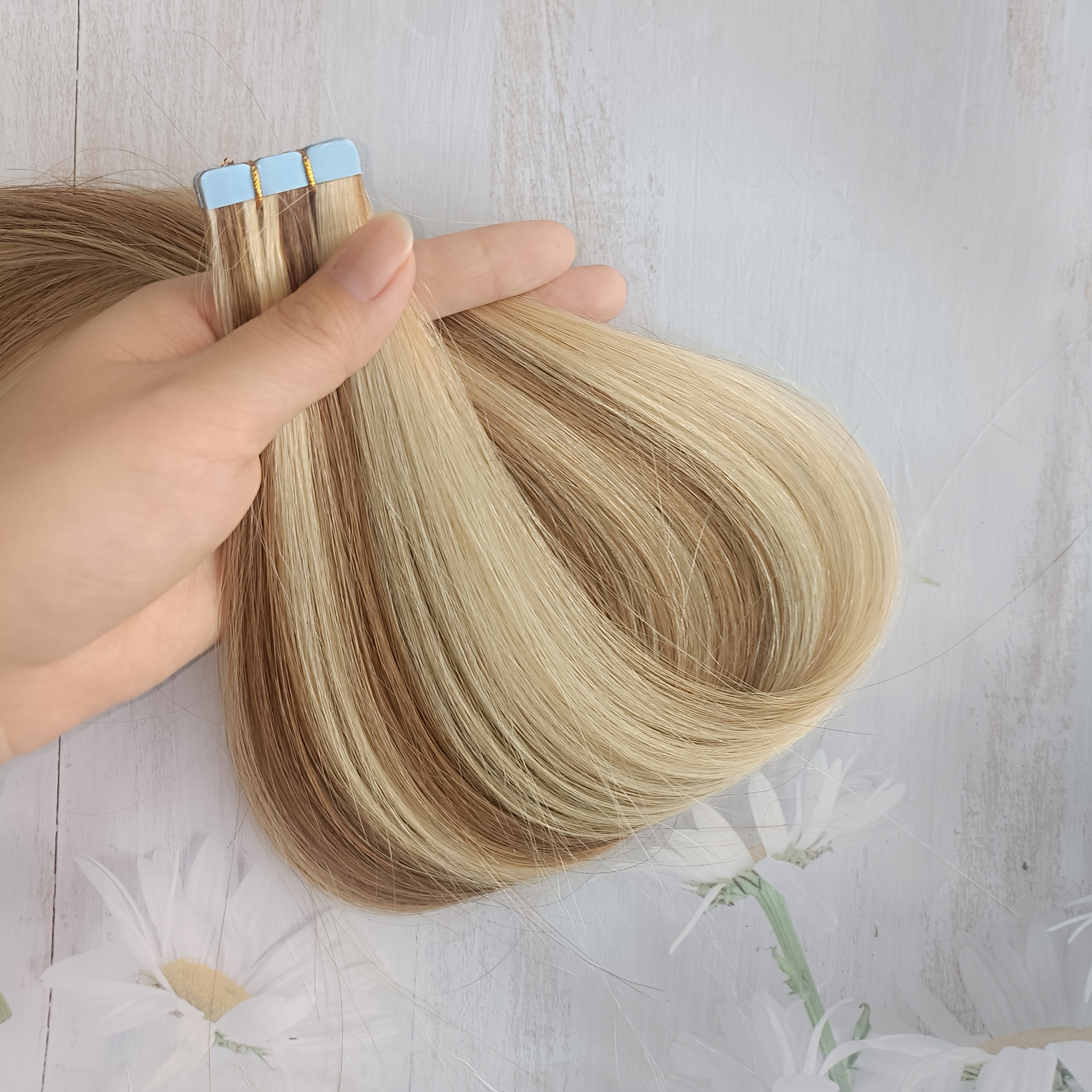 10pcs light brown straight   human hair extensions mini tape in easy to apply   womens hairpieces for thick extensions stylish and natural looking details 6