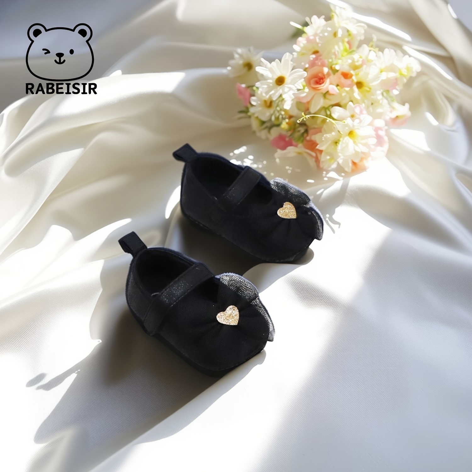 RABEISIR First Walkers Soft-Soled Slip-Resistant Mary Jane Shoes with Lace Bow & Geometric Pattern - Lightweight Canvas & Fabric, Closure, EVA Cushion for Spring/Fall, Everyday & Casual Outfits, Girl Shoes, Seasonal Footwear, Decorative Footwear, Slipresistant Soles