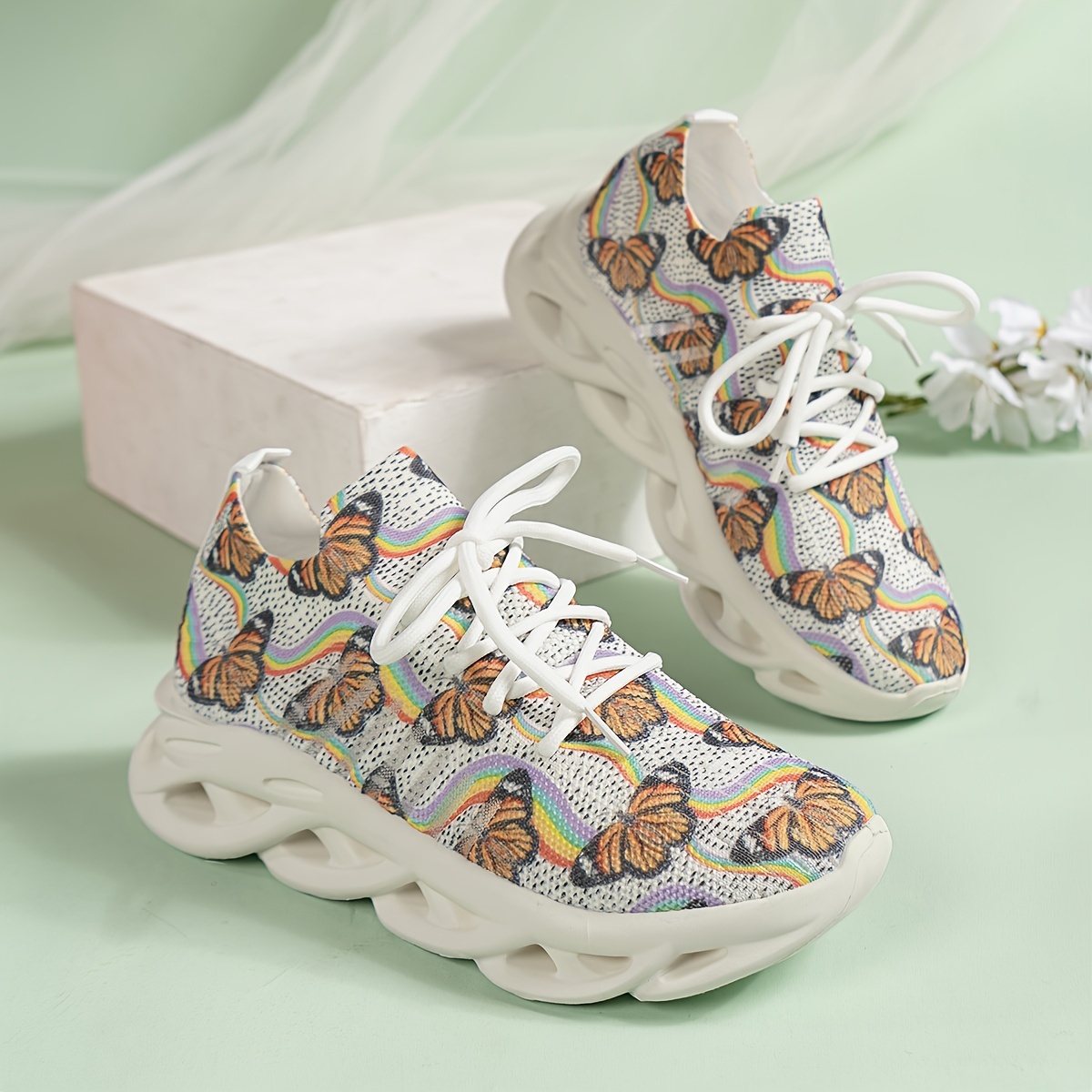 womens trendy platform sneakers rainbow design Temu