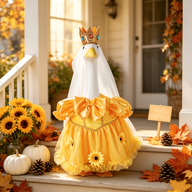 TEMU Lot de 2 robes de princesse de porche décorées de tournesols jaunes d'automne, jupe duveteuse pour tenue de pelouse sur le thème de la récolte,