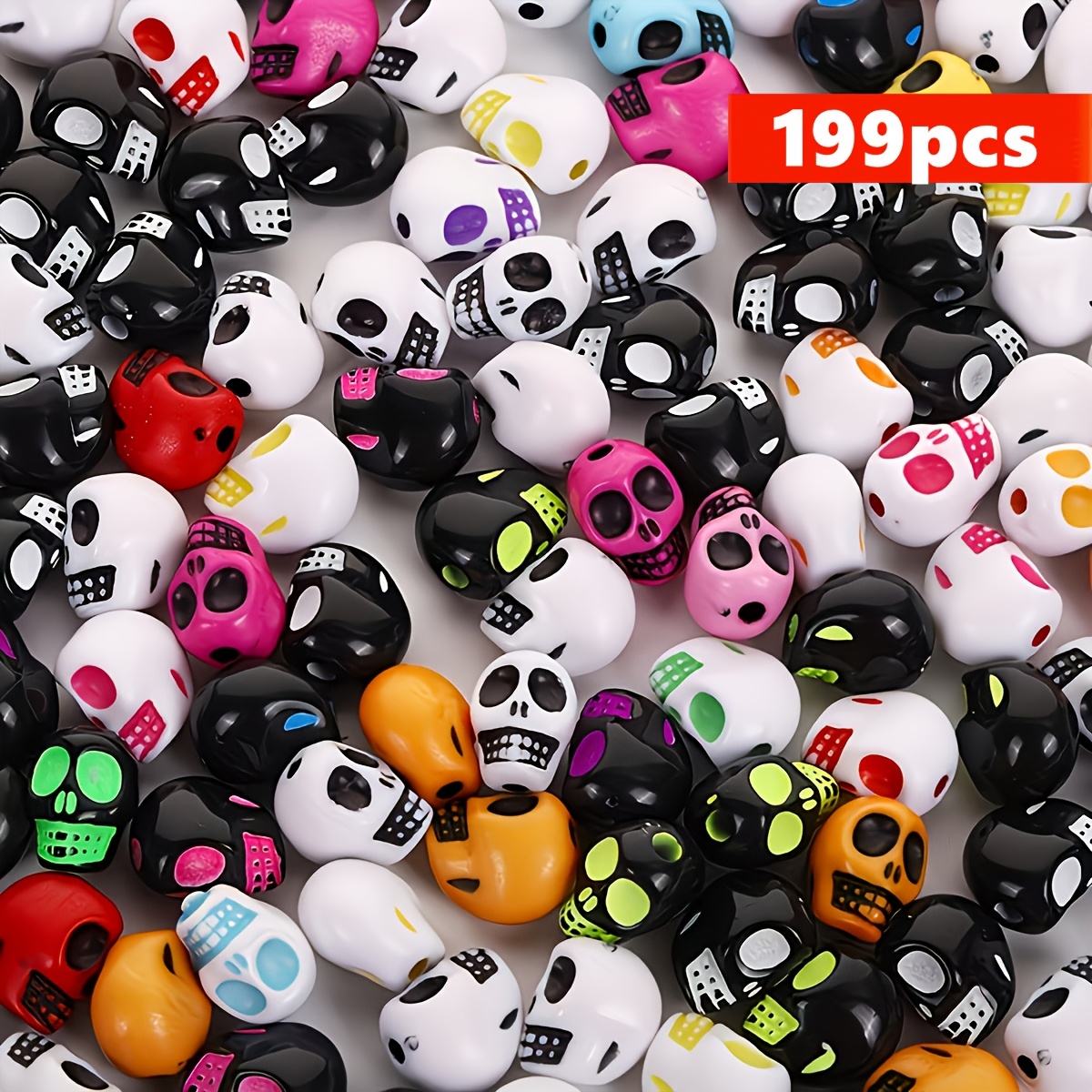 TEMU 199 Stk. 10 mm gemischte Halloween-Totenkopf-Perlen, hohle Acryl-Perlen in Knochenform zum Selbermachen, Party-Dekorationen im erwachsenen Stil