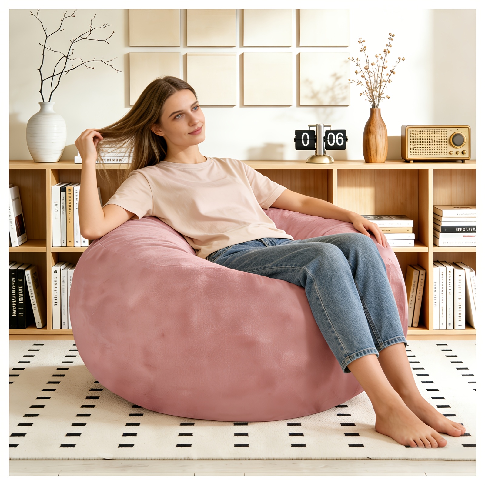 Image of 4 Ft Comfortable Bean Bag Chair, Soft Fluffy Lazy Sofa, Bean Bag Sofa, Suitable For Adults, With Washable Cover, With Filling, Living Room Bedroom Game Room Comfortable Chair