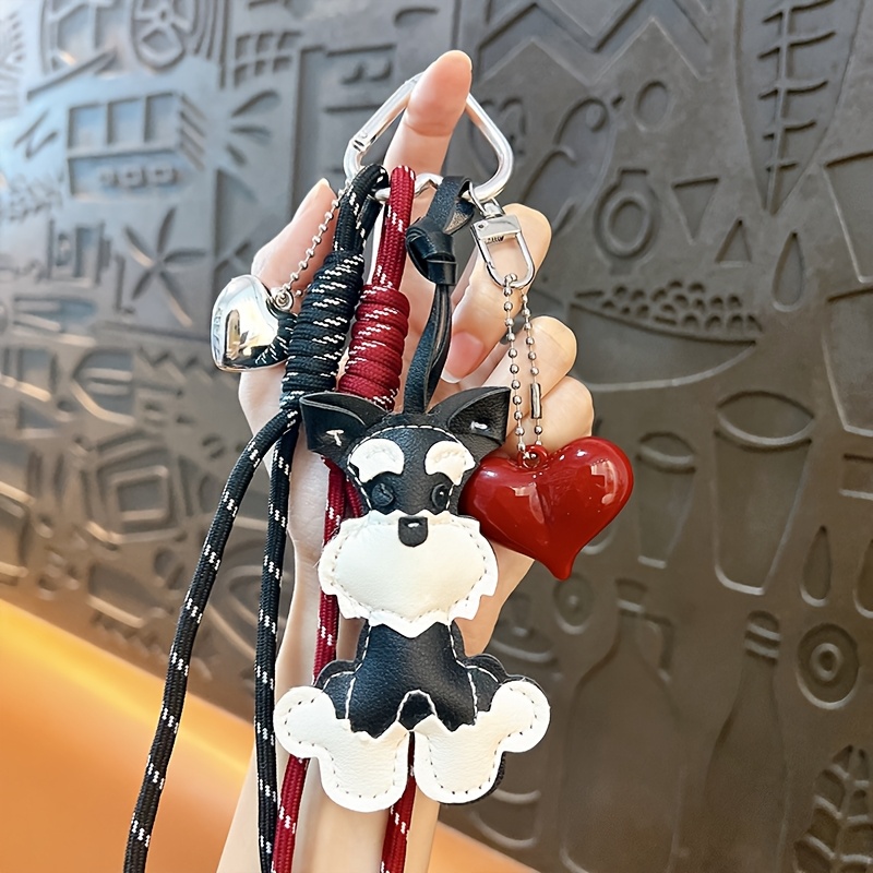 TEMU 【商品名】愛らしいフェイクレザー シュナウザー キーホルダー かわいい子犬 ハンガー ファッション バッグ ペンダント ティブ 織りロープ キーリング バッグ