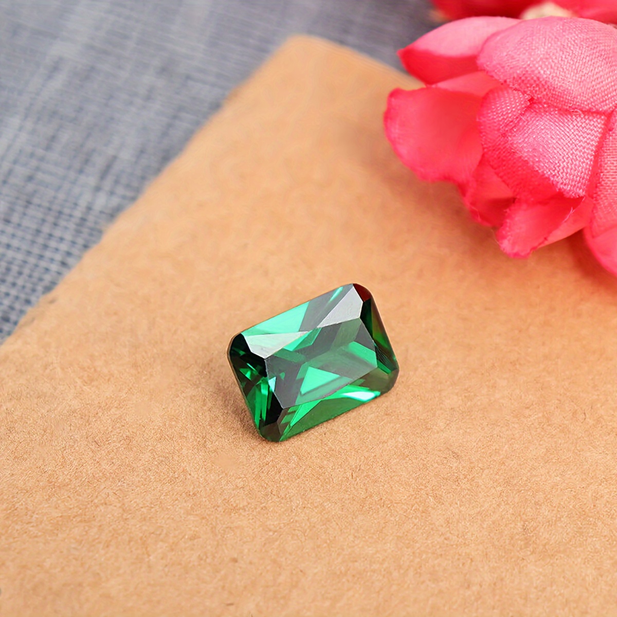 Hand Cut Round Lab Grown Synthetic Emerald Ring