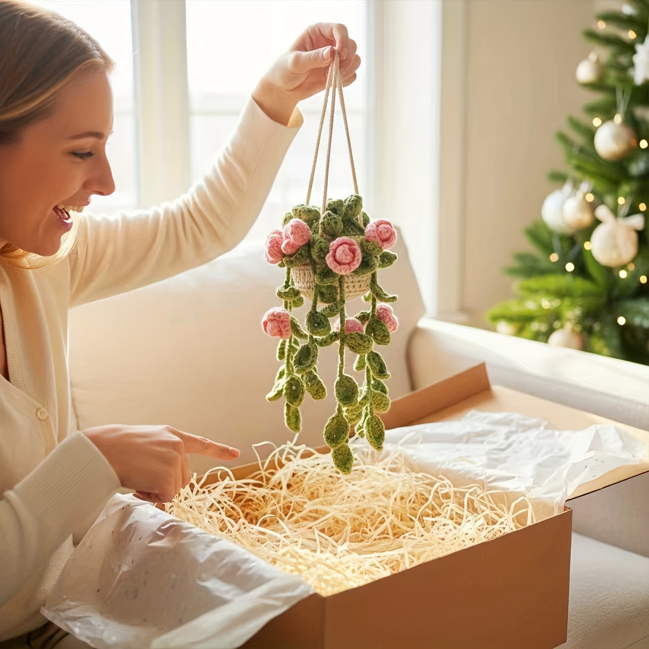 Accessorio Da Appendere Per Specchietto Auto | Fiori Lavorati A Mano Rosa Con Prolunga | Decorazione Auto E Casa - 4
