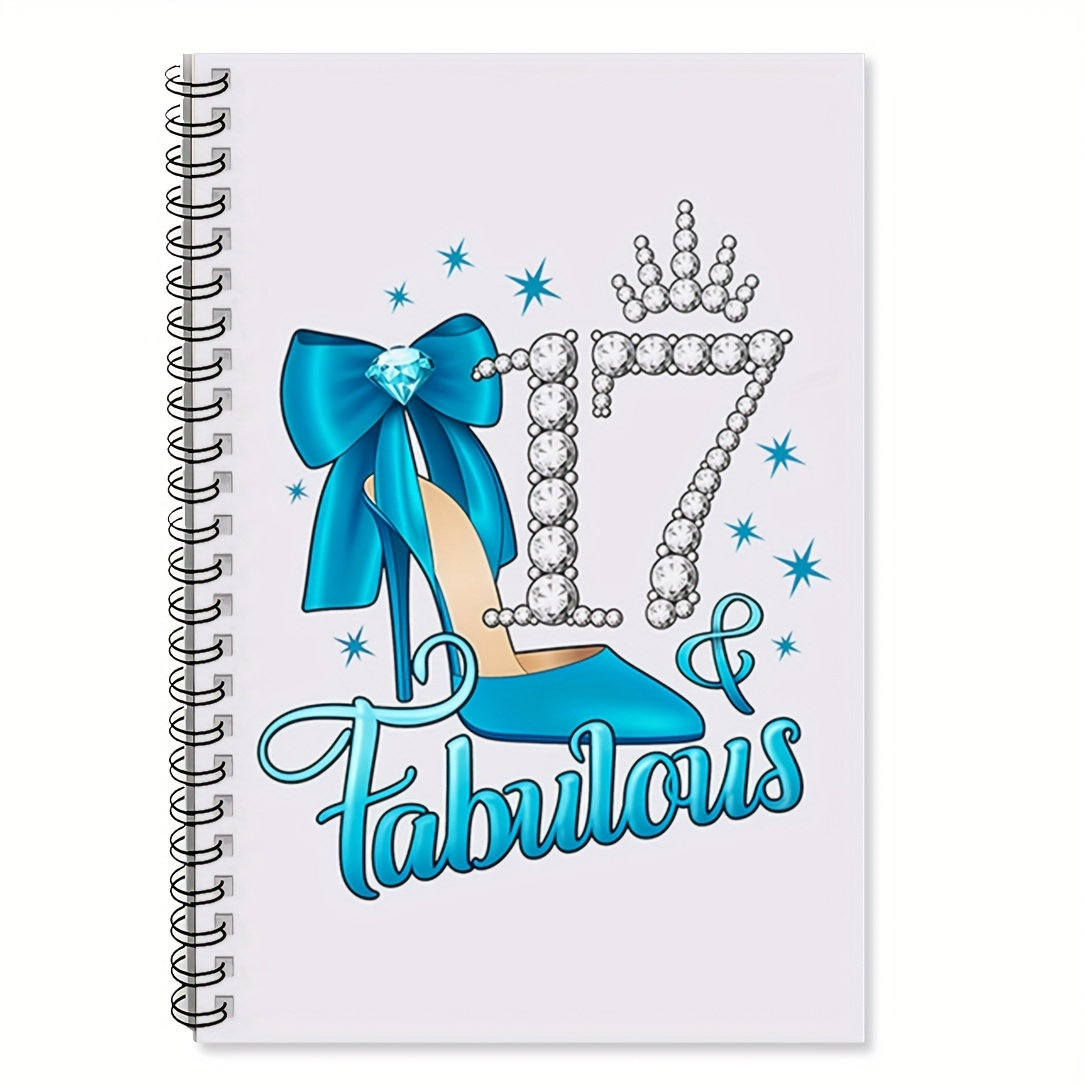 TEMU Birthday Gift For A 17-year-old Girl - Shiny Blue High Heels And Rhinestone 17 Spiral Notebook - 14.48 X 21.08cm College Ruled Diary, Made With