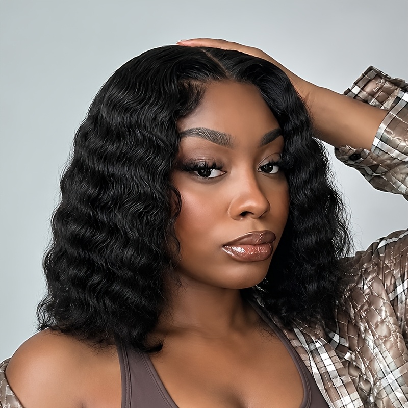 Image of Bouncy Short Curly Bob Wig 12 Inch Brazilian Human Hair Deep Wave Glueless Wigs Pre Cut 4x4 Lace Front Bob Wigs For Women Beginner Friendly For Daily Wear & Cosplay & Parties & Music Festival