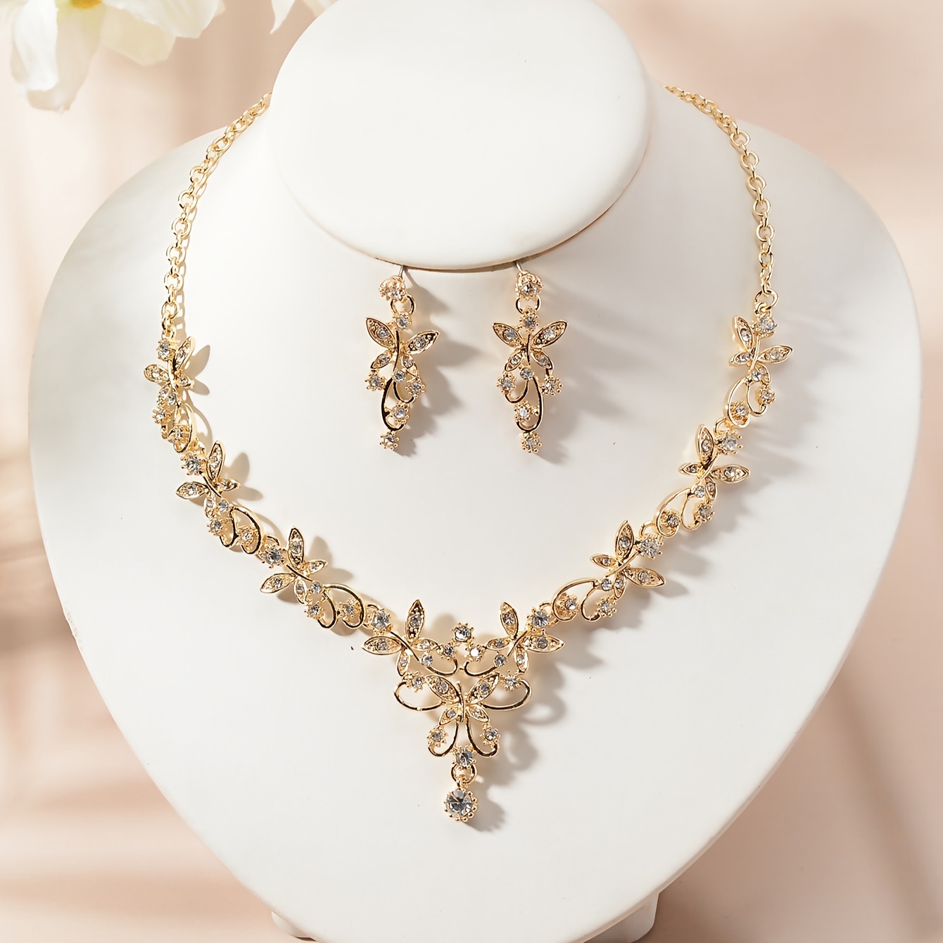 TEMU 3pcs Evening Gown Necklace Accessory Set, Ultra-sparkling Bridal Wedding Dress Evening Party Gown Luxury Necklace And Earrings Set