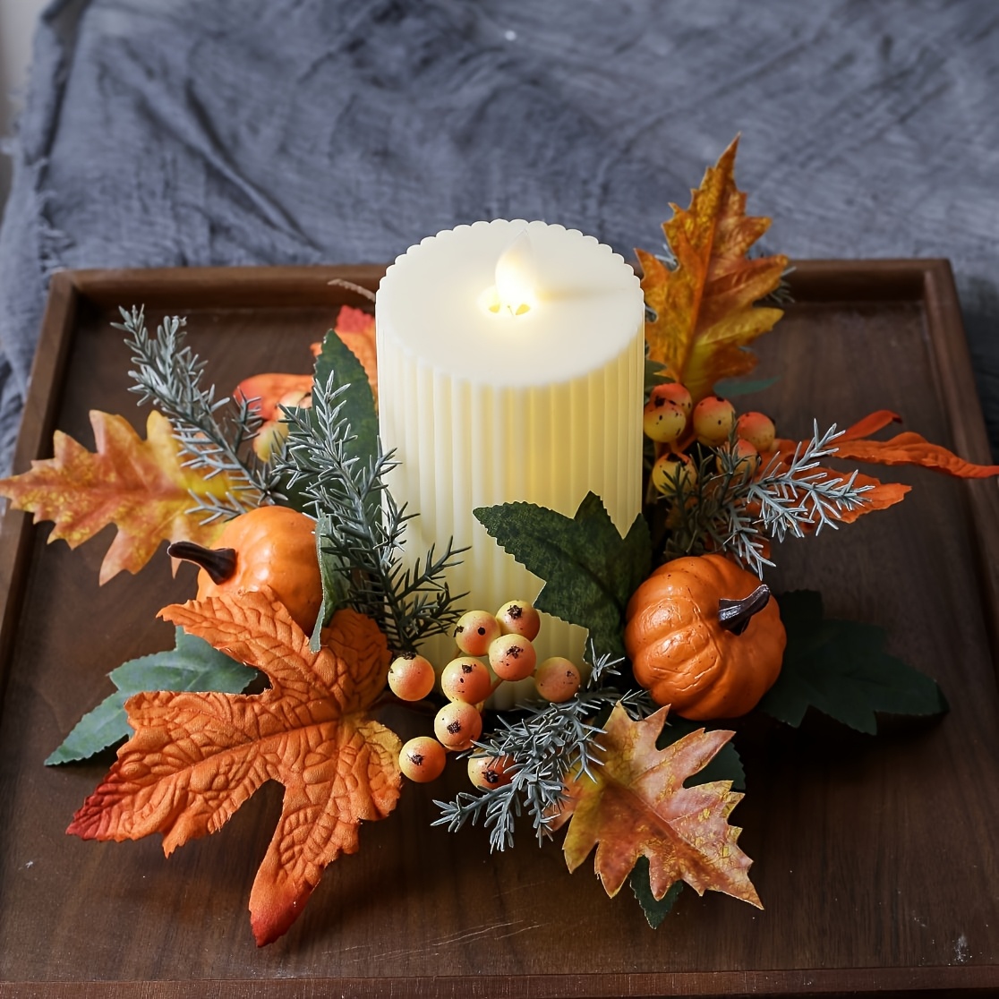 Décorations D'automne Citrouilles Et Feuilles - Centre De Table Halloween Thanksgiving, 20x29 Cm - 5