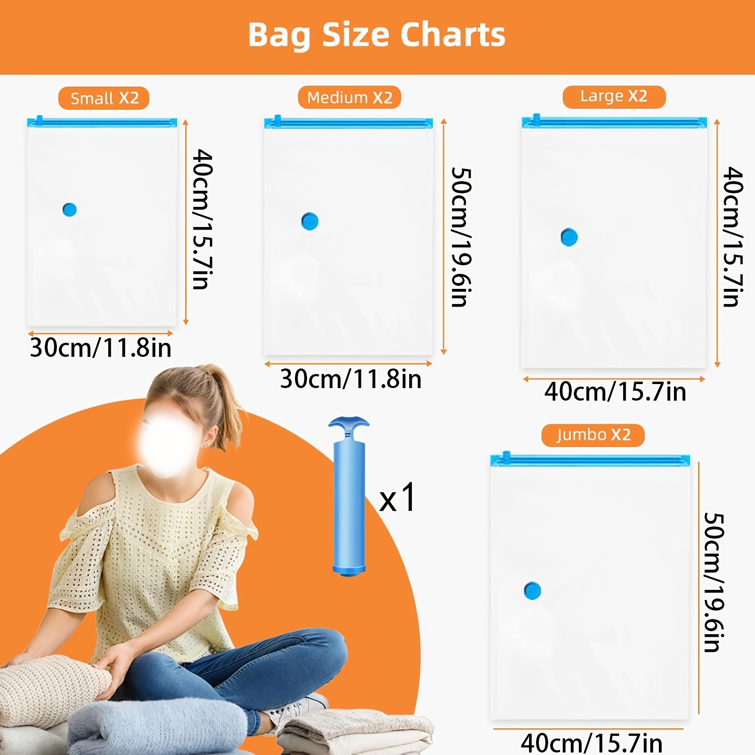 TEMU 9pcs Vacuum Storage Bag Set (2 Small, 2 Medium, 2 Large, 2 Extra Large, And Manual Pump). Suitable For Home Bedding, Plush Bedding Items, Home