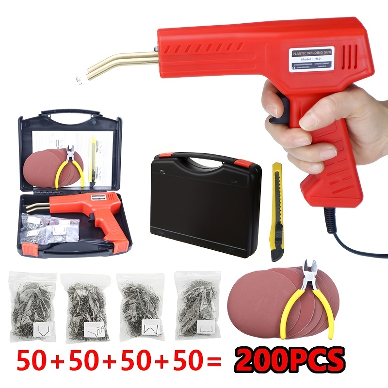 TEMU Besper 50w Plastic Welder Kit With Black Storage Box 200pcs Mixed Welding Nail Rapid Welding Machine 110v Portable Plastic Repair Welding Tool Use For Car Bumper Dashboard Plastic Crack