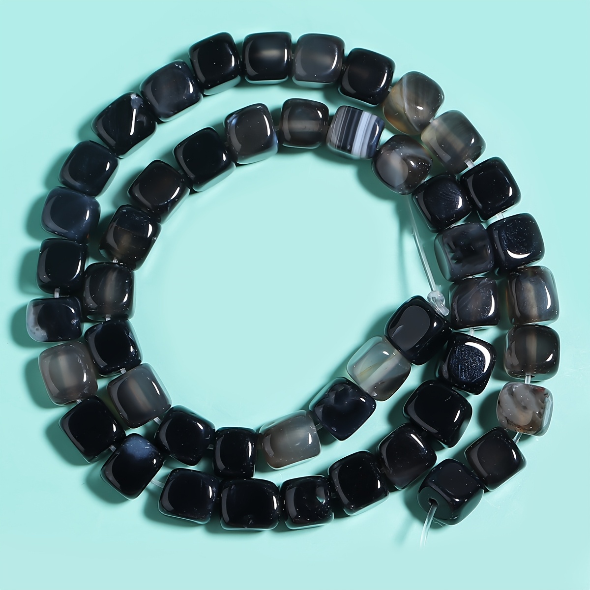 TEMU Natural Black Onyx Stone Beads - Square Suitable For Jewelry Making, Diy Crafts, Loose Spacer Beads With Natural Marbling & Cut , Luxury Bead