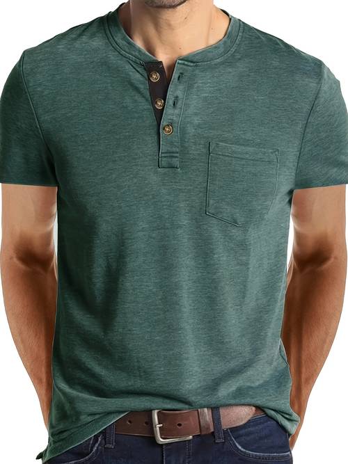item picture mens summer round neck short sleeve t shirt henley shirt pocket top