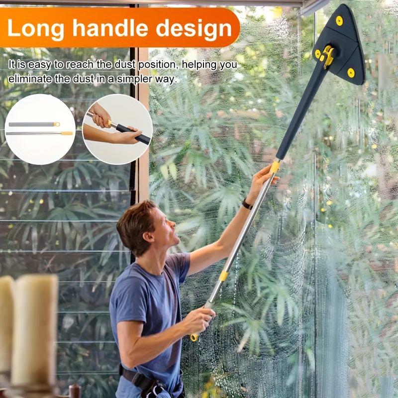 1 ensemble, serpillière de nettoyage rotative à ° triangulaire avec 4 chiffons de rechange, serpillière à long manche, serpillière à essorage mains, serpillière pour nettoyage sec et humide, utilisée pour sol, mur, plafond, verre dangle, fournitures de nettoyage, outils de nettoyage, fournitures de noël détails 3