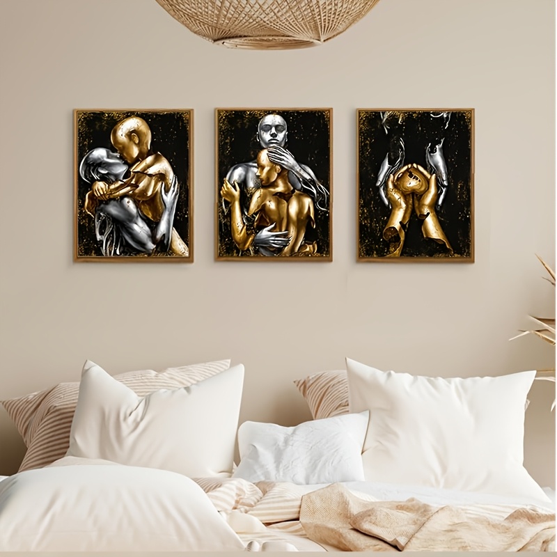 

3pcs Canvas Wall Art Prints, Abstract Couple Embracing In Black And , Themed Decor, For Bedroom, Living Room, Art Decoration