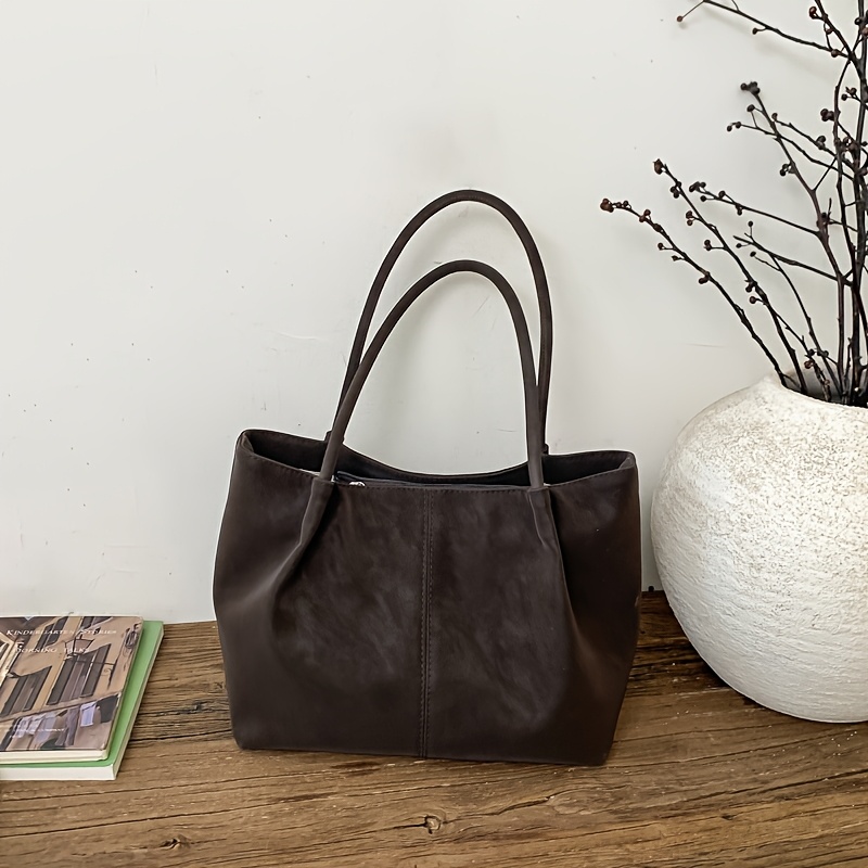 TEMU [handbag] Fashion Retro Faux Leather Solid Color Women's Shoulder Bag, Easy Versatile Underarm Bag, Casual Women's Shoulder Bag, Large Capacity