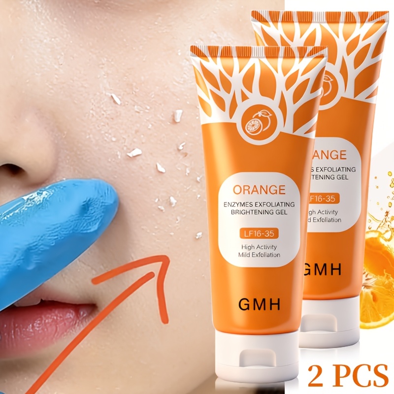2pcs deep cleansing exfoliating gel with orange enzyme vitamin c brightening pore scrub for face and body long lasting hydration hypoallergenic formula for   types daily use gift 100g 3 5oz