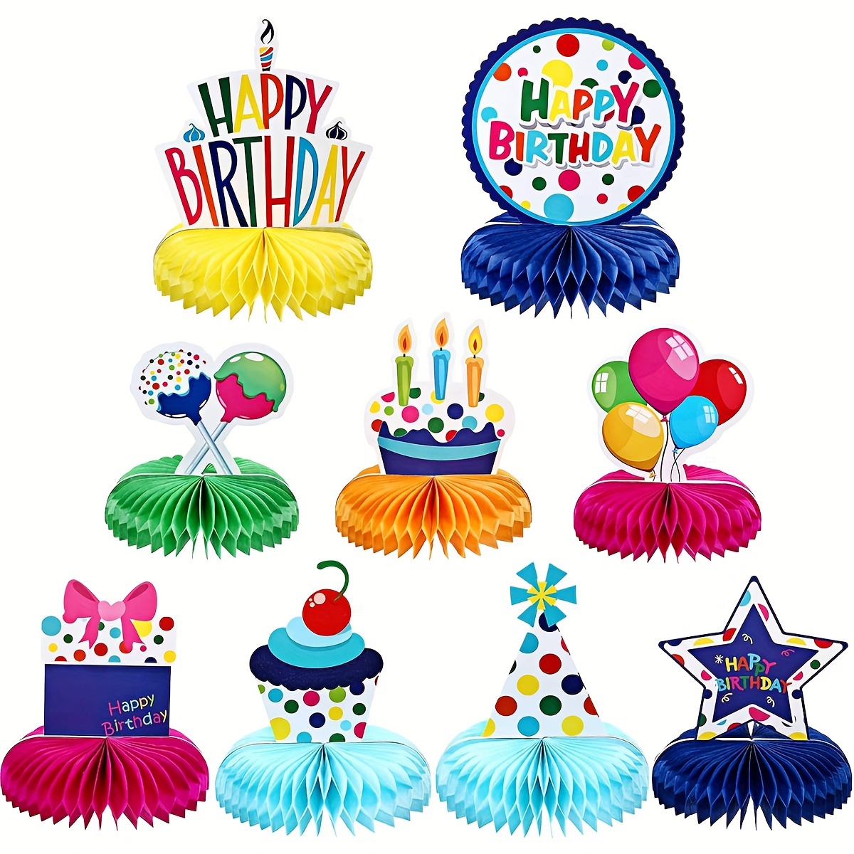 

9pcs Vibrant Honeycomb Table Decor Kit For Birthdays & Celebrations - Easy Diy , No Power Needed