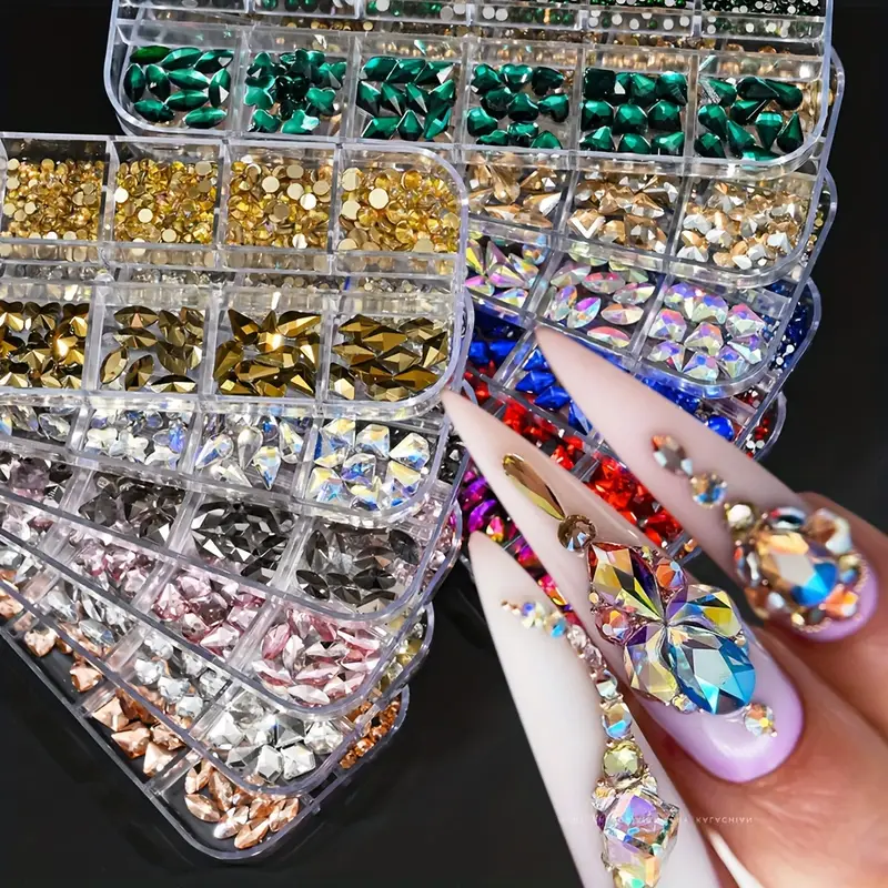 Nail Art Flatback Rhinestones - AB Crystal Glass Gems, Glitter Diamonds For DIY Nails