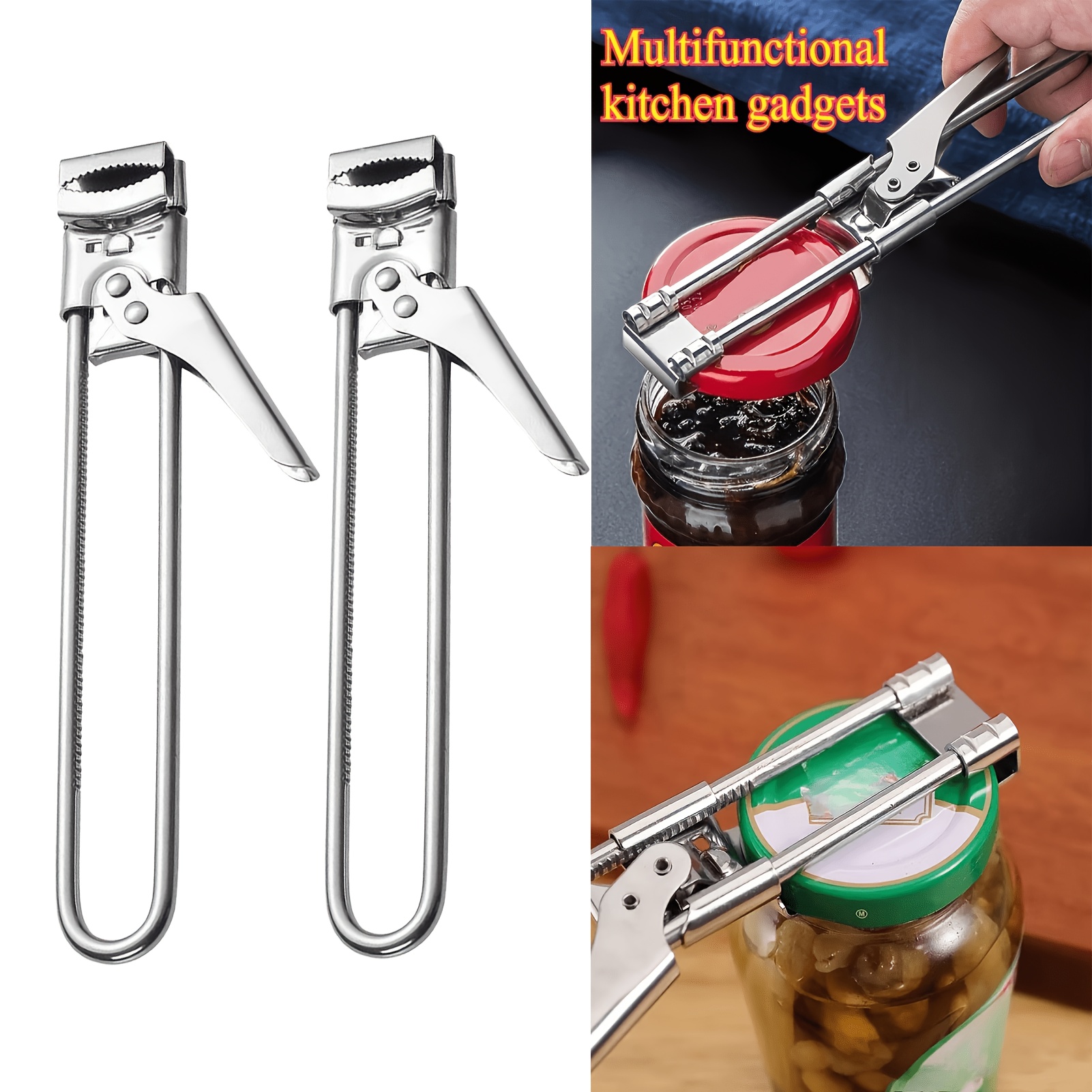 TEMU 2pcs Set Adjustable Bottle And Can Opener, Manual Twist Cap Tool, Durable Non-slip Design, Suitable For Glass Jars And Metal Cans, Designed For