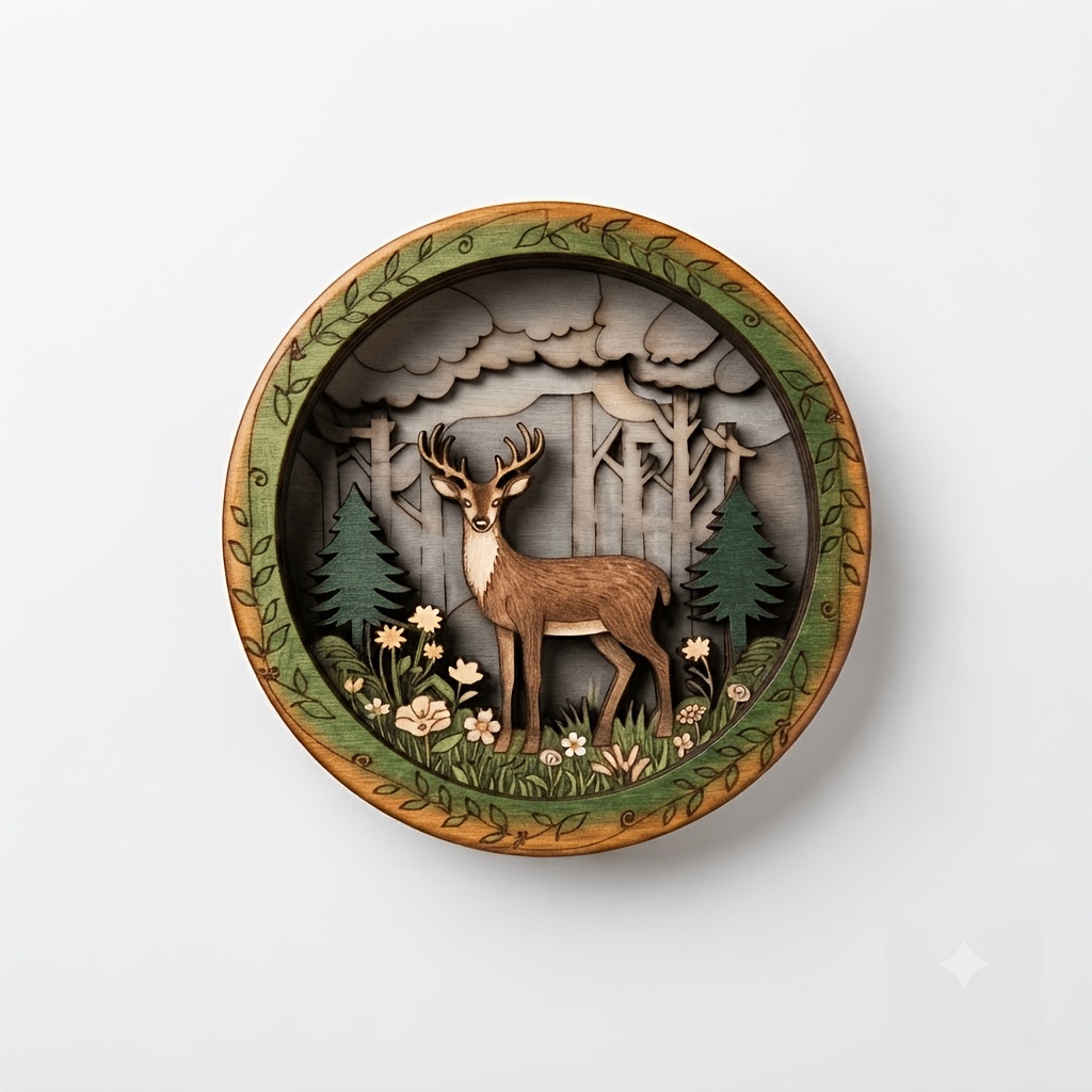 TEMU Wooden Art Set, Colorable Wood Craft Kit, Laser Cut Layered Deer Painting Set, Creative Handmade Decoration, Suitable For Desktop, Shelf, Home