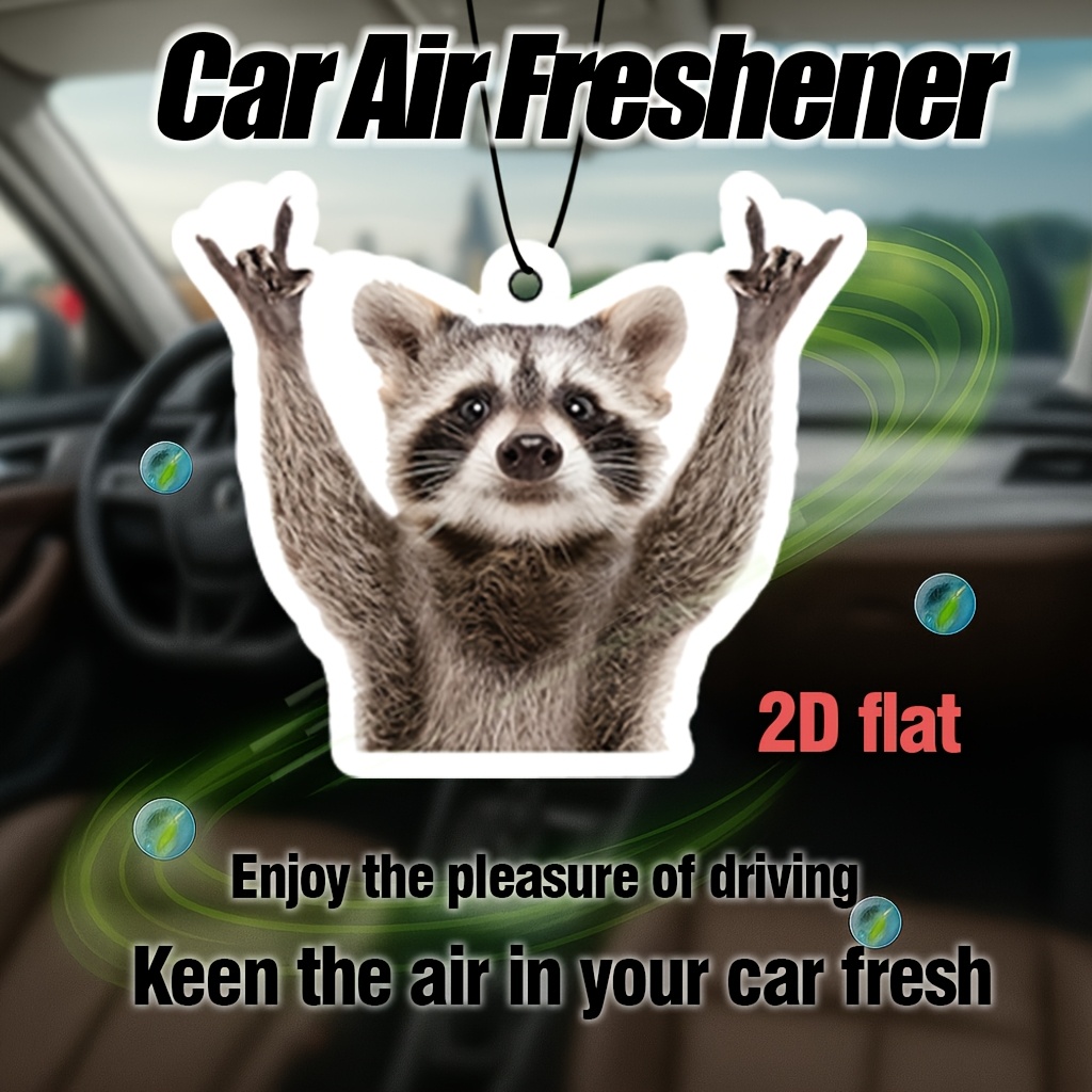 2d Flat, Cute Rock Raccoon Car Air Fresheners - 2d Flat Hanging Rearview Mirror Scented Tablets, Cool Automotive Decor, Paper-based Vehicle Air Freshener, Gift For , 2d Flat