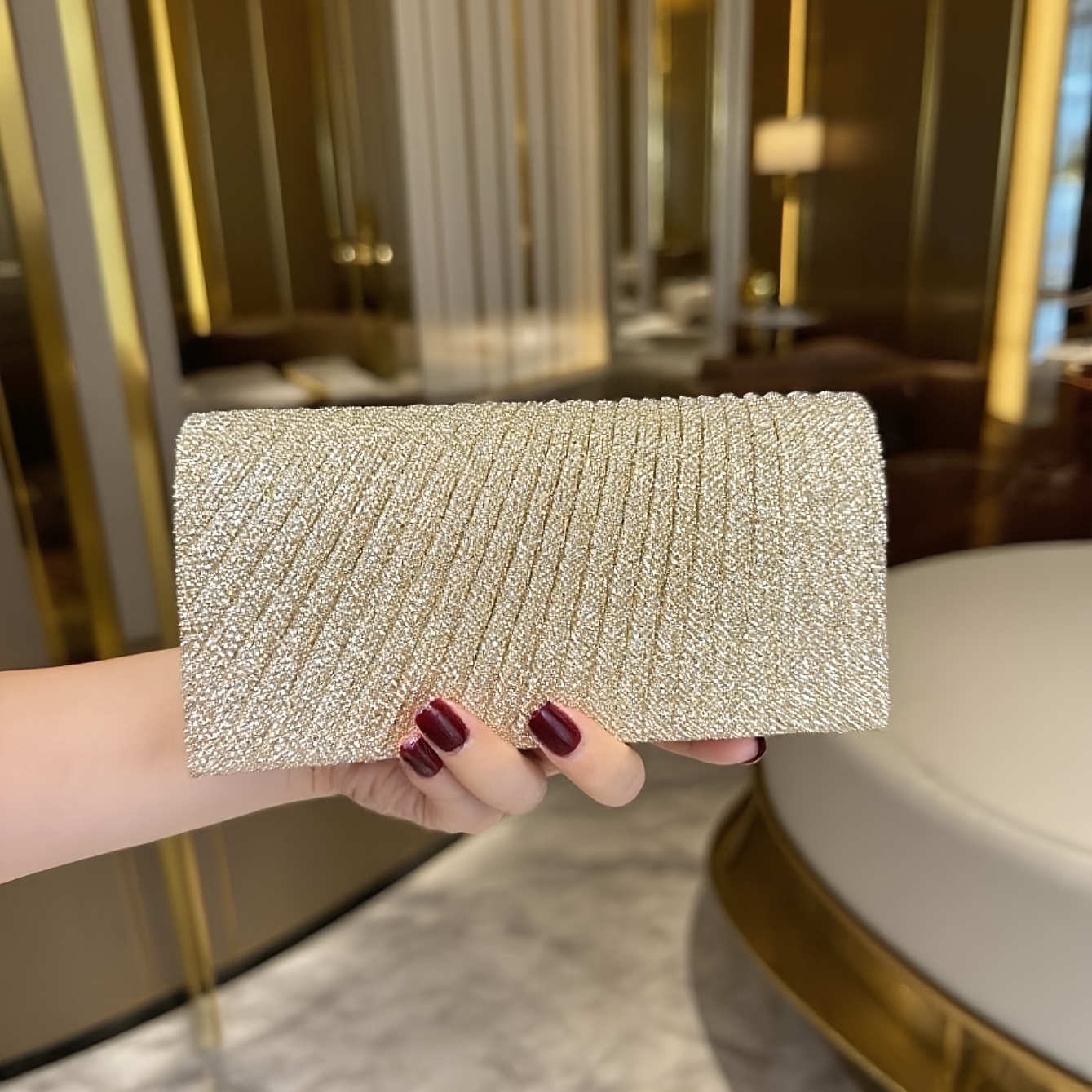 TEMU Sac à Main Pailleté pour Femme avec Bandoulière Détachable - Sac à Main Idéal pour , & , Fermeture, Disponible en Doré/Champagne - Bandoulière