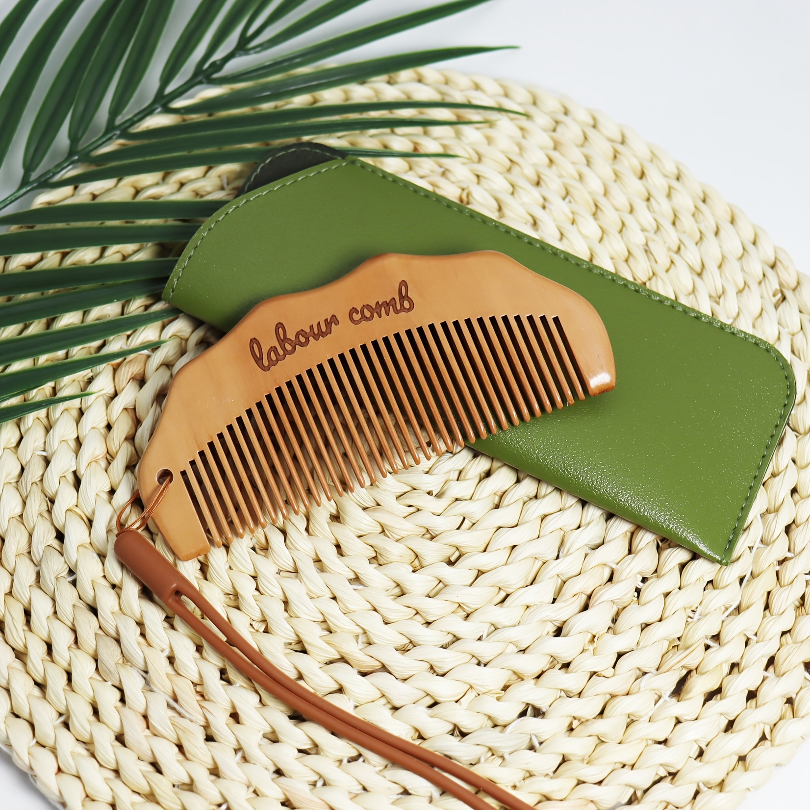 Image of Labor Comb Set For Women | Labor & Stress, Perfect Gift For Expectant Mothers With Storage String & Leather Pouch, Elegant Birthing Gift | Fine-tooth Wood Bristles, Handle By Mayaphilos