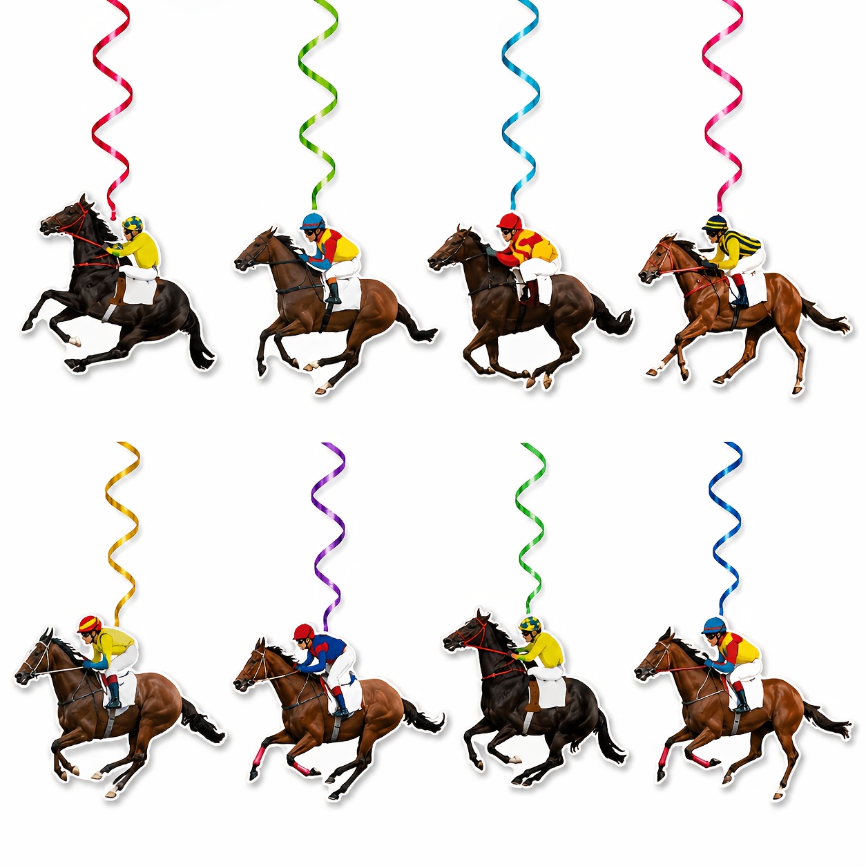 TEMU 8pcs Racing Spiral Pendant, And Horse Pattern, Competitive Theme Ceiling Hanging Ornaments, Party Scene Atmosphere Decorations