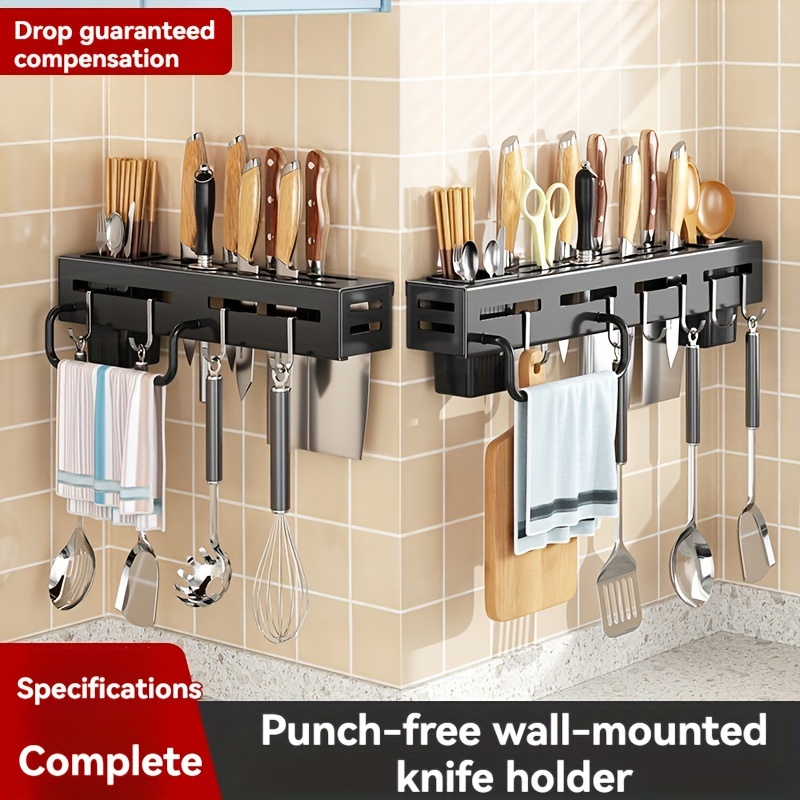 

1pc, Knife Holder, Wall Mounted Kitchen Knife Rack, Punch-free Kitchen Household Chopsticks Holder, Multi-functional Storage Rack, Wall-mounted Hook, Kitchen Stuff
