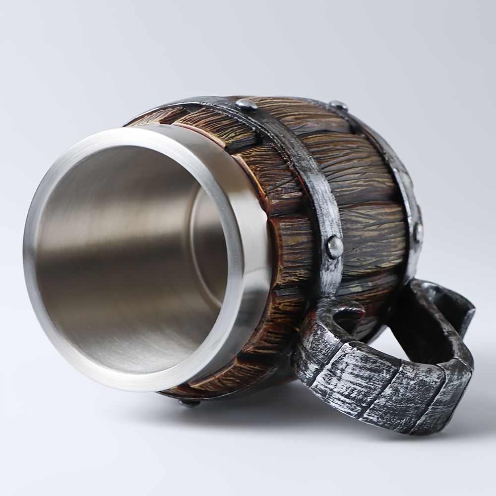 a 20oz large capacity stainless steel cup in   of a   resembling a wooden beer mug made of resin   cold drinks party bars and as a gift for friends or for a fathers birthday and   Product details 3