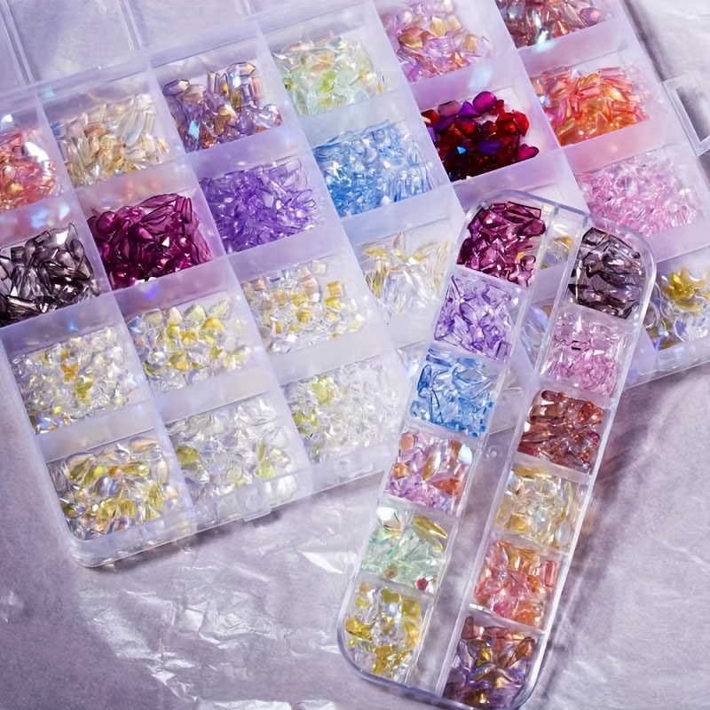 

Aurora Rhinestone Nail Art Kit - 240/1200pcs Sparkling Special Shaped Gems For Diy Manicure & Pedicure,