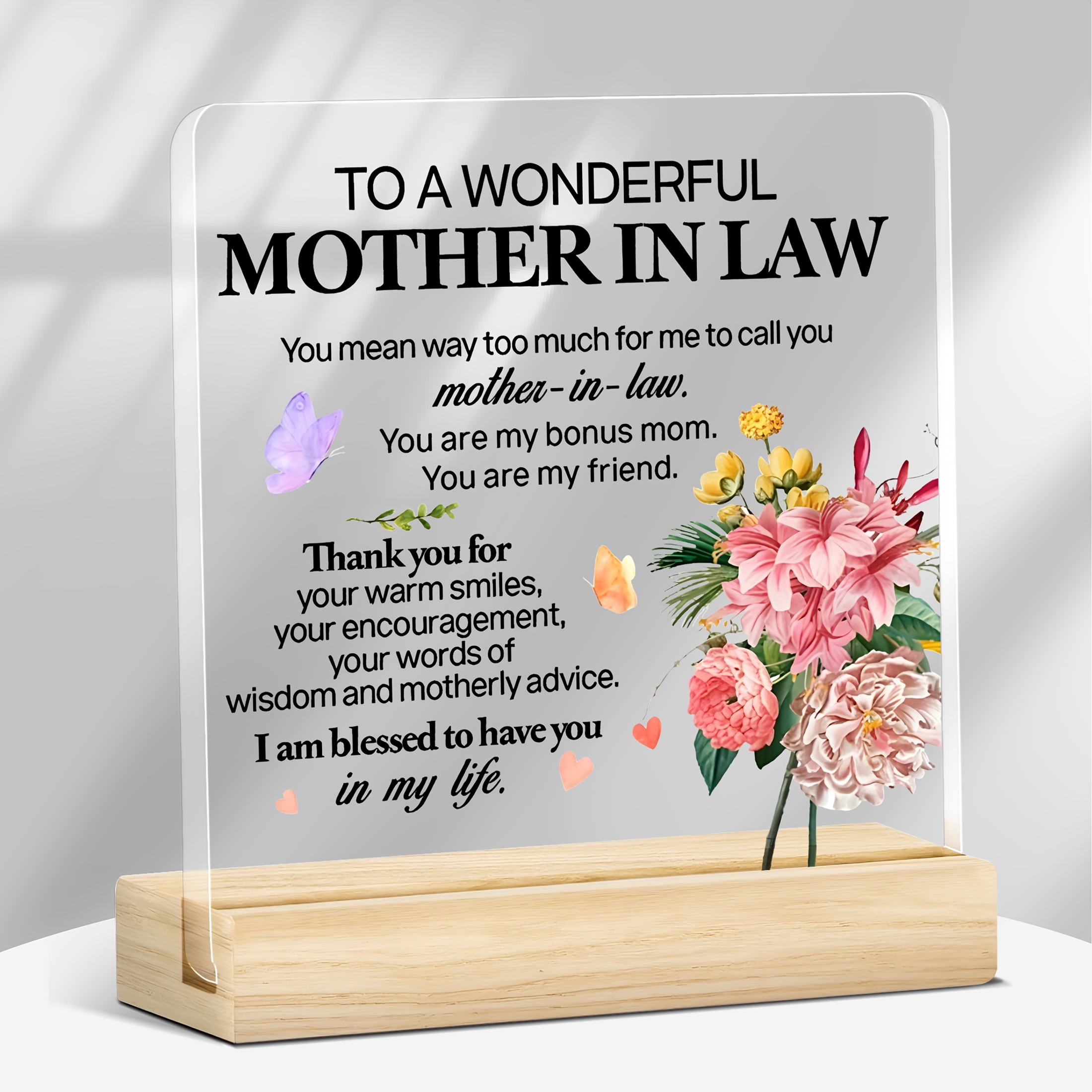 TEMU [2d Flat] [2d Flat] Single Floral Acrylic Desk Sign – A Meaningful Present For Mother-in-law From Daughter-in-law, Suitable For Birthdays, , And