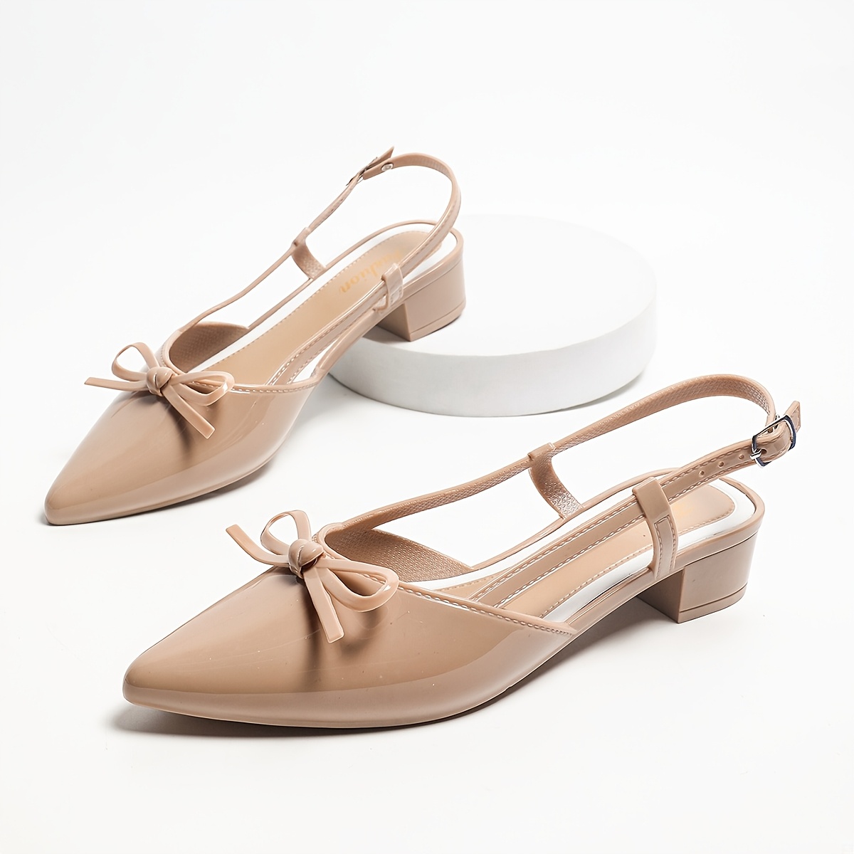 TEMU Summer Elegant Bow Gentle Women's Bag Shoes Pointed Toe Low Heel Comfortable All-match Outdoor Beach Casual Office High Heels Women Shoes
