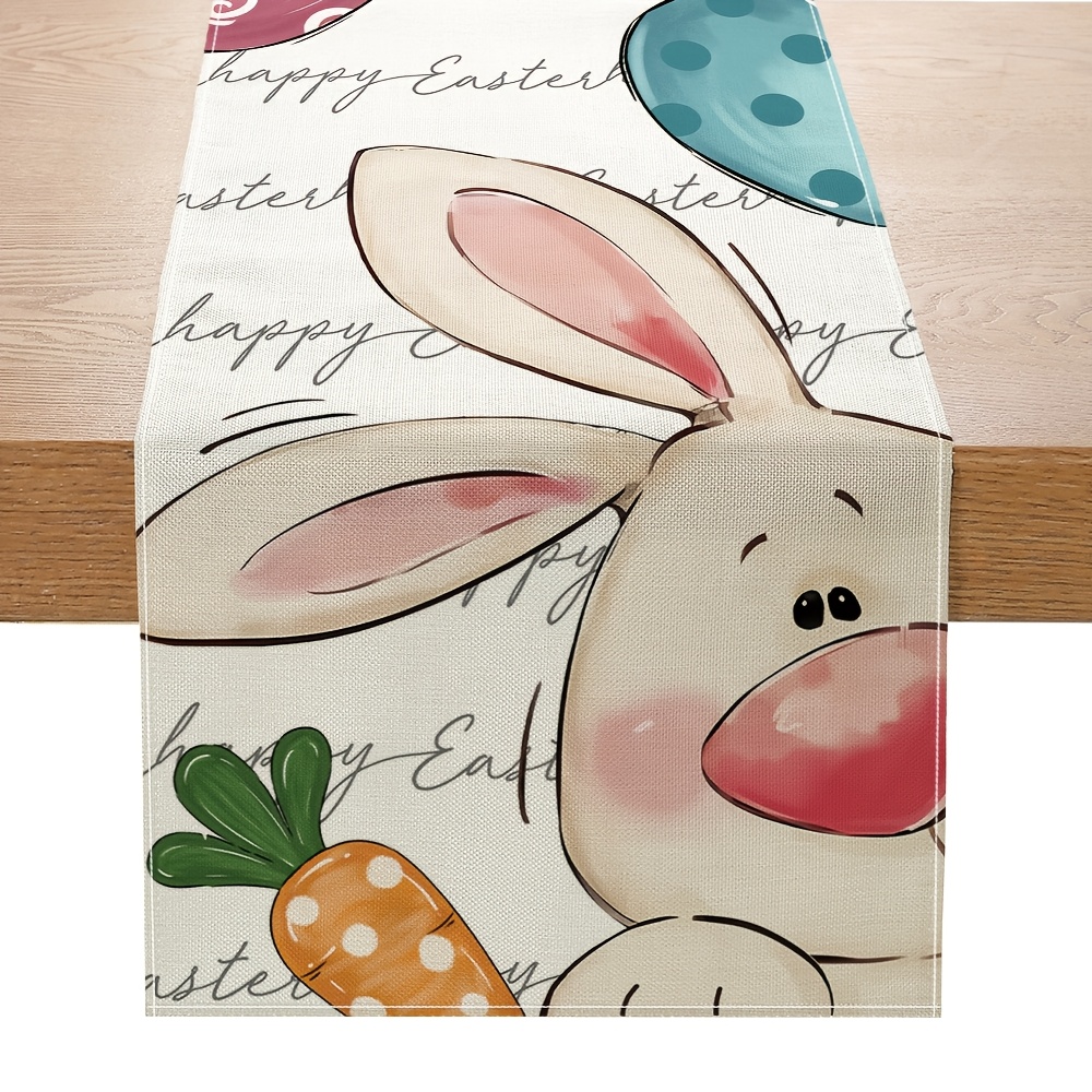 

1pc Easter Bunny And Polyester Table Runner - Woven Rectangular Table Decor For Spring Seasonal Dining Decoration