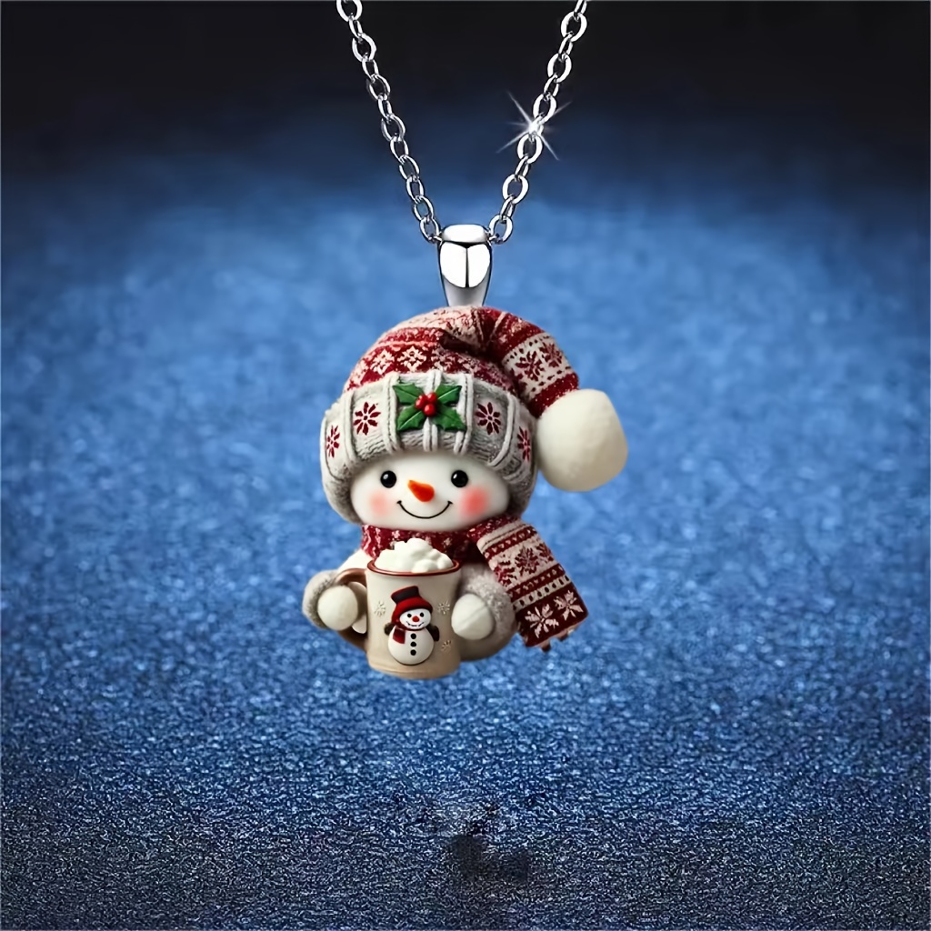 

Snowman Acrylic Pendant Necklace - Lightweight & , Charm Clavicle Chain For Parties & Casual Attire, Best For Christmas