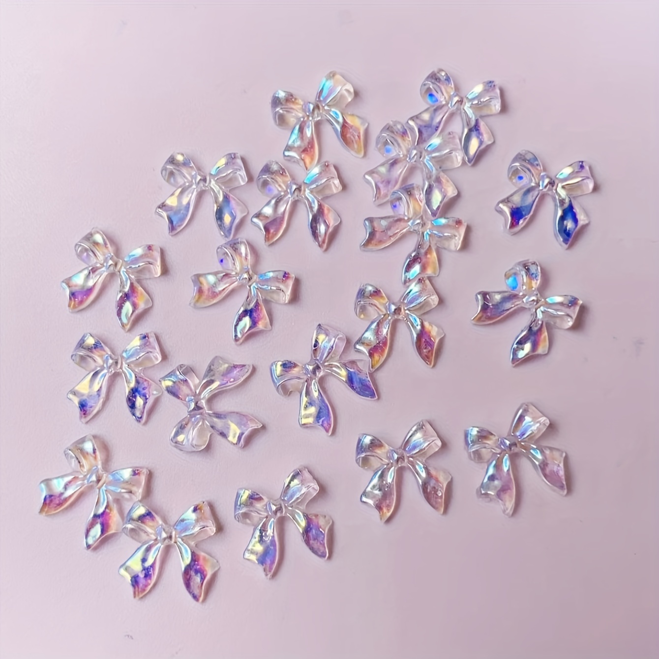 50pcs Iridescent Bow Nail Charms - Holographic Glitter Nail Art Decorations For Diy , Colorful 3d , Creative Nail Art Projects, Nail Accessories