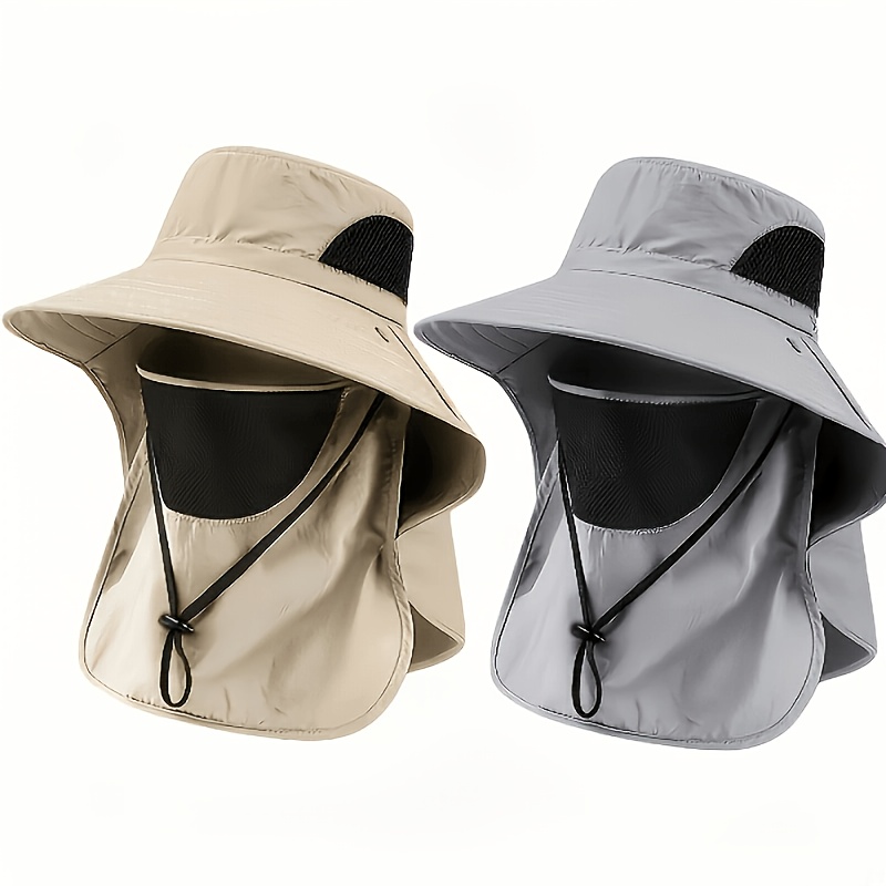 TEMU 2pcs Outdoor Bucket Hats, Unisex Fisherman Hats With Adjustable Brim, Breathable Mesh, And Detachable Face Cover